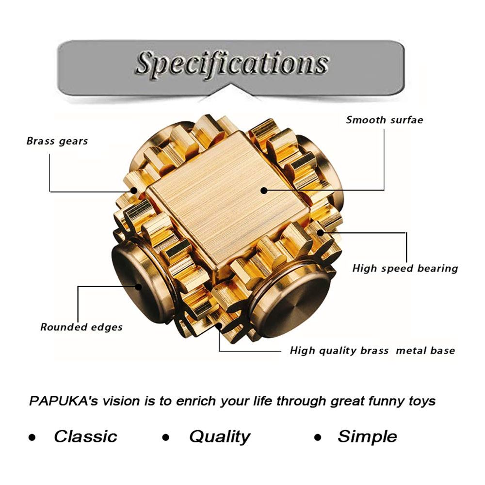 PAPUKA Pure Brass Cube Gears Linkage Anti - Anxiety Fidget Spinner Toy,Metal DIY EDC Meditation Break Bad Habits ADHD Finger Spinning Toy for Kid and Adults High Speed Precision Brass Material - FocusAid Essentials: Empowering ADHD Living