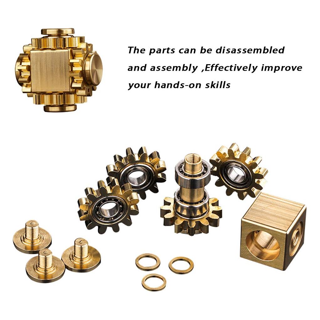 PAPUKA Pure Brass Cube Gears Linkage Anti - Anxiety Fidget Spinner Toy,Metal DIY EDC Meditation Break Bad Habits ADHD Finger Spinning Toy for Kid and Adults High Speed Precision Brass Material - FocusAid Essentials: Empowering ADHD Living