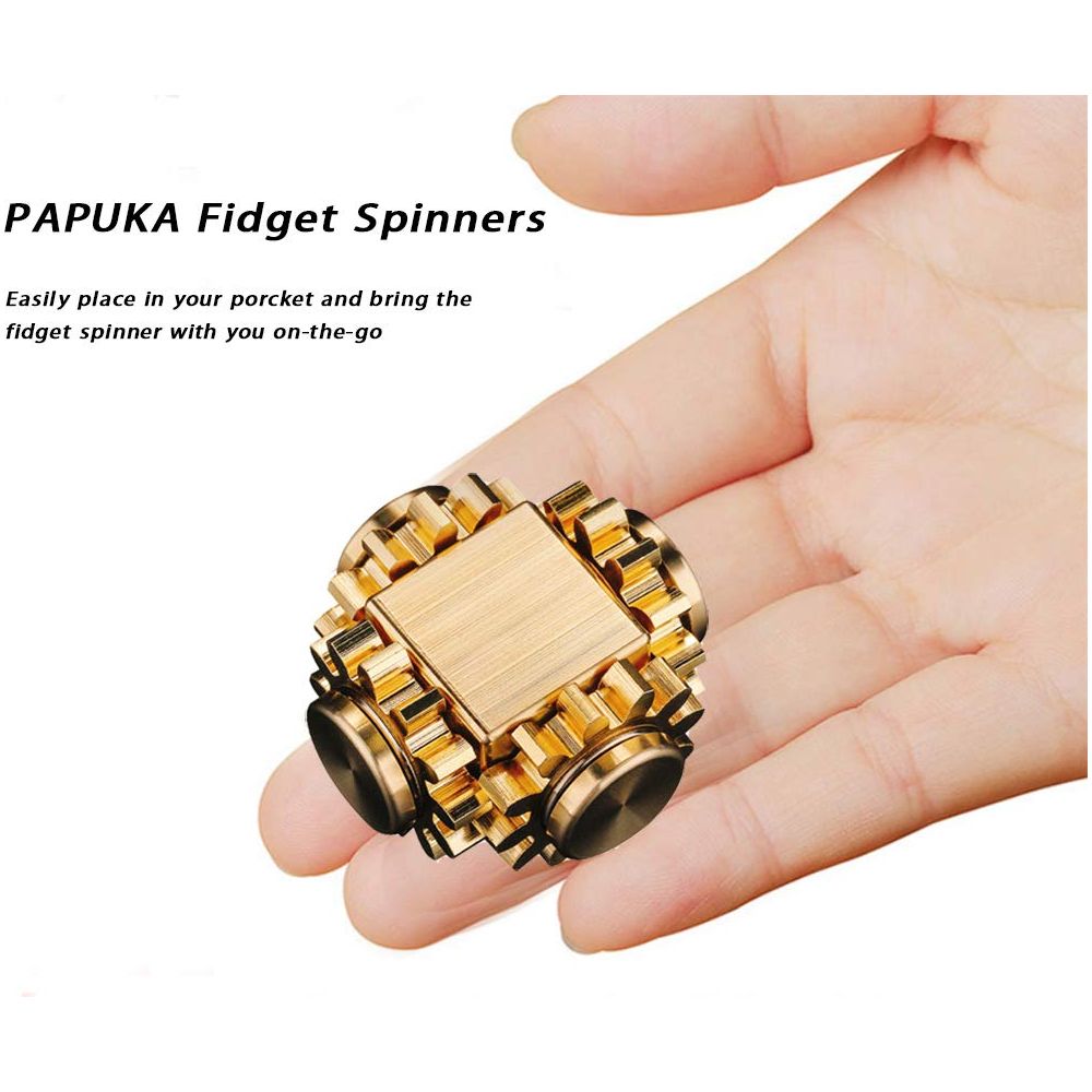 PAPUKA Pure Brass Cube Gears Linkage Anti - Anxiety Fidget Spinner Toy,Metal DIY EDC Meditation Break Bad Habits ADHD Finger Spinning Toy for Kid and Adults High Speed Precision Brass Material - FocusAid Essentials: Empowering ADHD Living