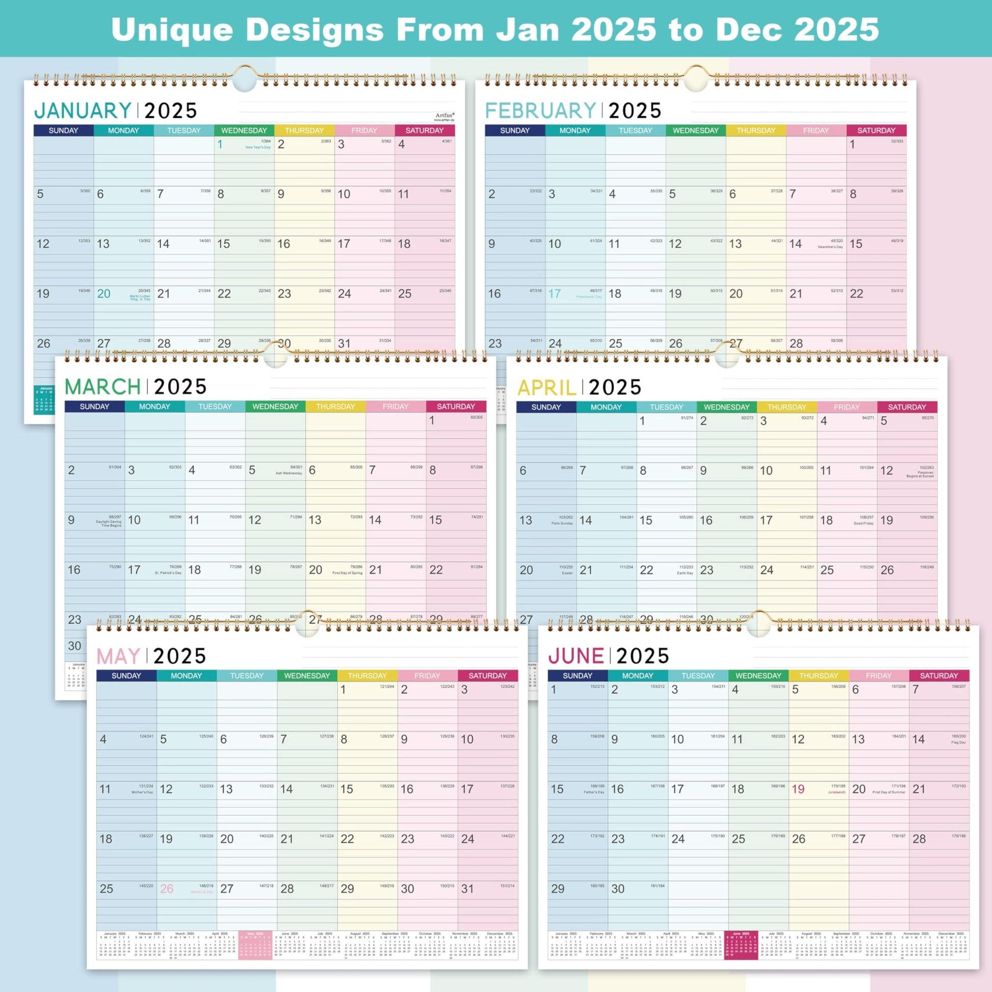 2025 Calendar - Wall Calendar 2025, Jan. 2025 - Dec. 2025, 12 Monthly Calendar with Thick Paper, 15" x 11.5", Hanging Hook - Colorful Lump - FocusAid Essentials: Empowering ADHD Living