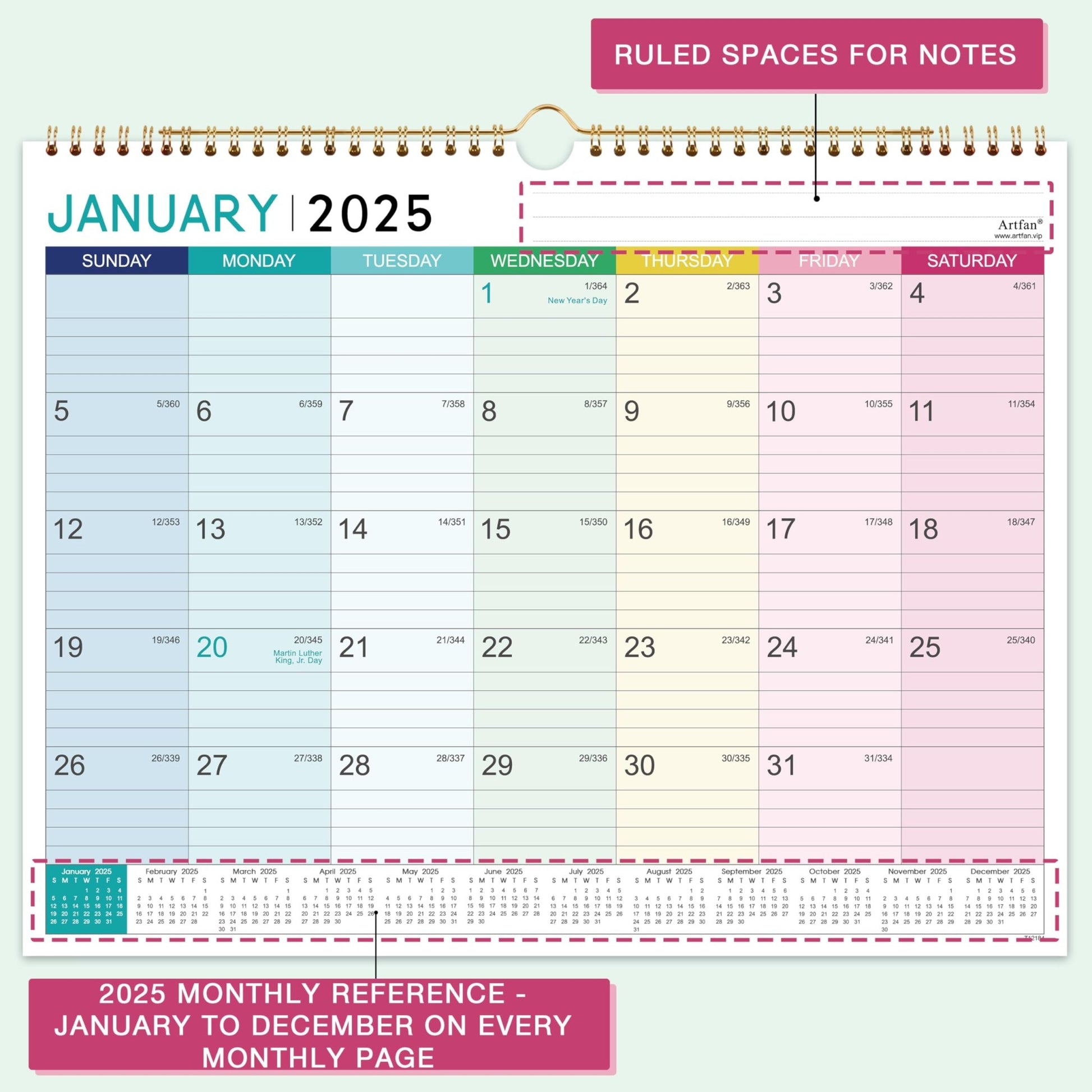 2025 Calendar - Wall Calendar 2025, Jan. 2025 - Dec. 2025, 12 Monthly Calendar with Thick Paper, 15" x 11.5", Hanging Hook - Colorful Lump - FocusAid Essentials: Empowering ADHD Living