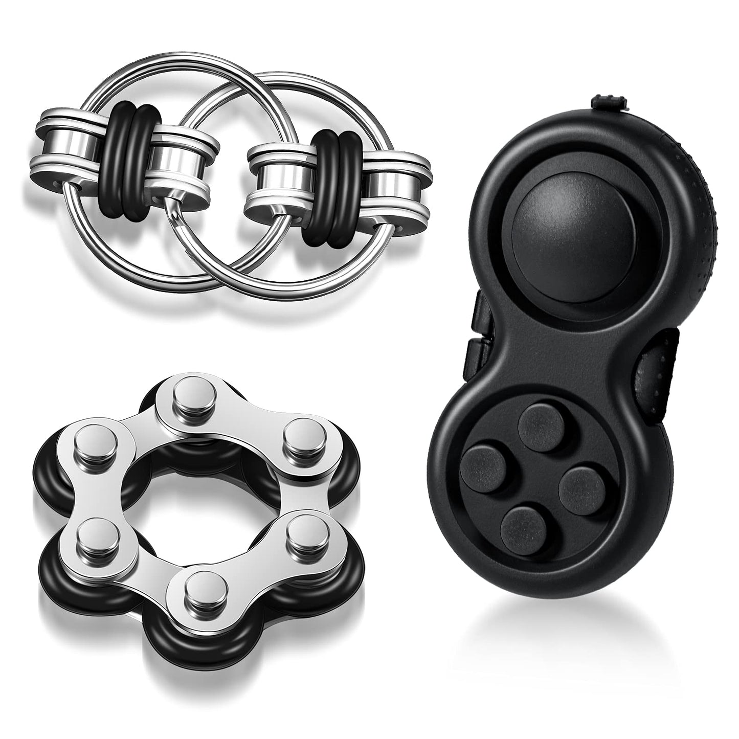 3 Pcs Fidget Toys Adults Set Fidgets Controller Pad Handheld Fidget Pad Game Six Roller Chain Key Flippy Chain Autism Sensory for ADHD Add OCD Autism Anxiety Stress Relief Teen Kids(Black) - FocusAid Essentials: Empowering ADHD Living