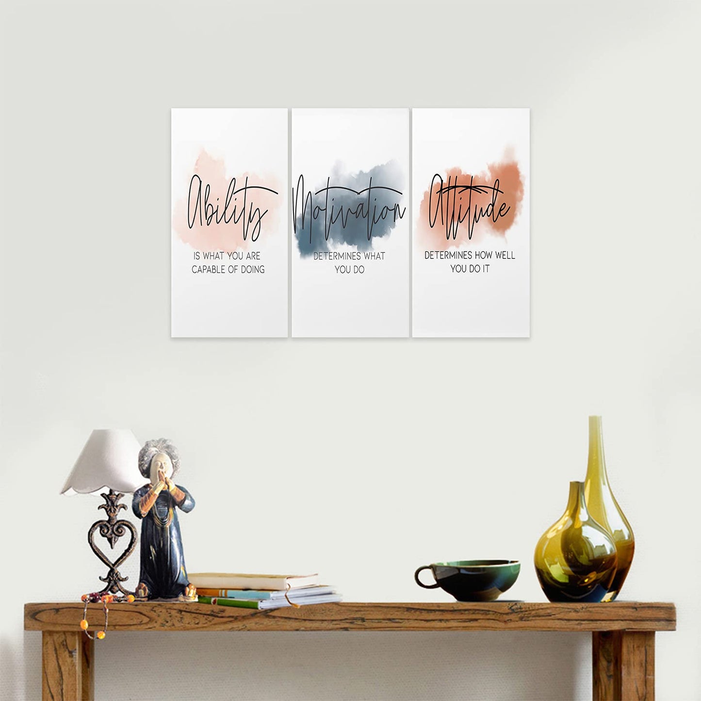 3 Piece Inspirational Canvas Wall Art, Quotes Motivational Mindset Print Pictures for Office Wall Decor, Triptych Entrepreneur Poster Framed Artwork for Women Men Home Decor Ready to Hang (36"Wx18" H) - FocusAid Essentials: Empowering ADHD Living