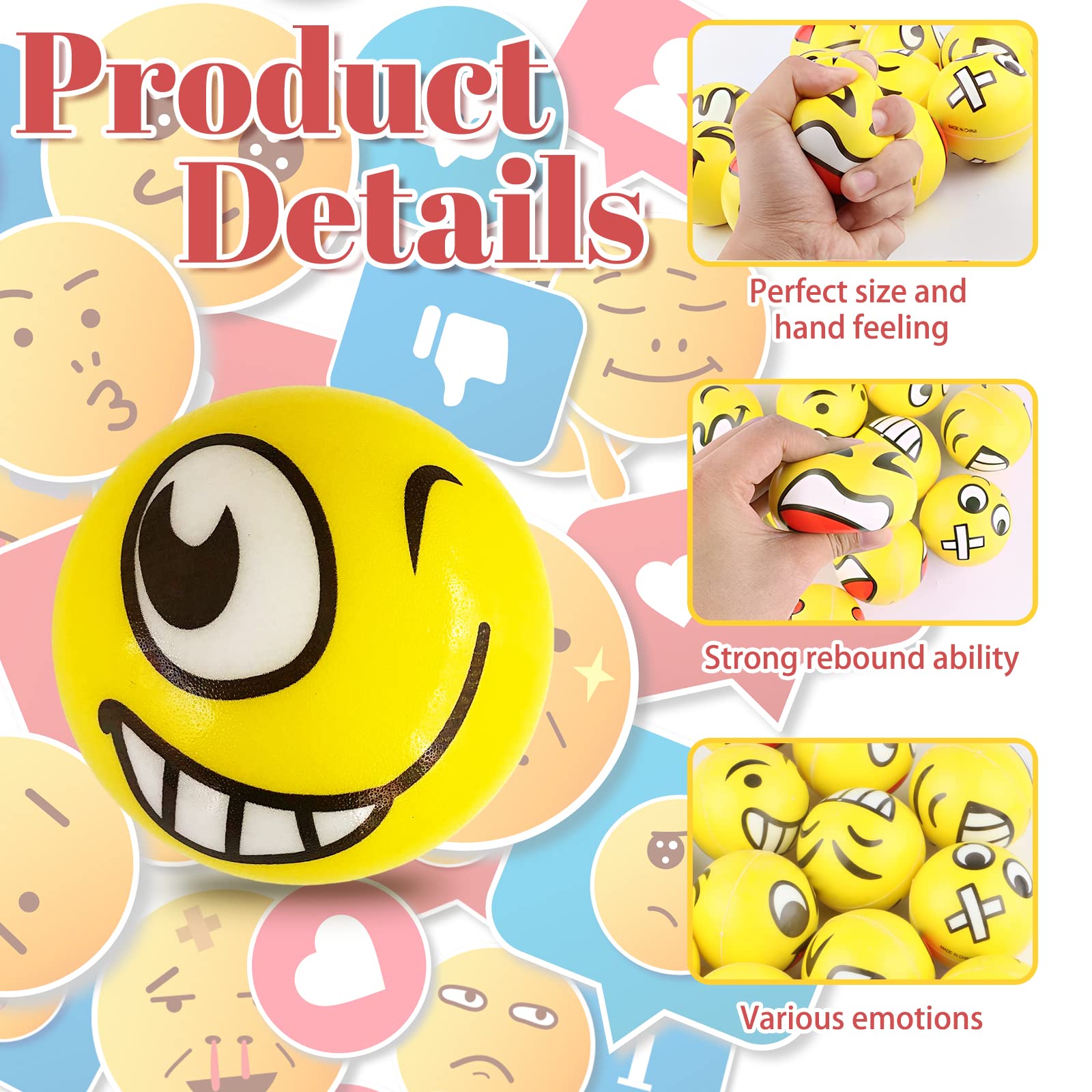 30 Pcs Face Stress Balls,2.5 Inch Funny Face Squeeze Balls,Emotion Squeeze Foam Balls,Foam Soft PU Balls for Hand Wrist Stress Reliefs Finger Exercise - FocusAid Essentials: Empowering ADHD Living