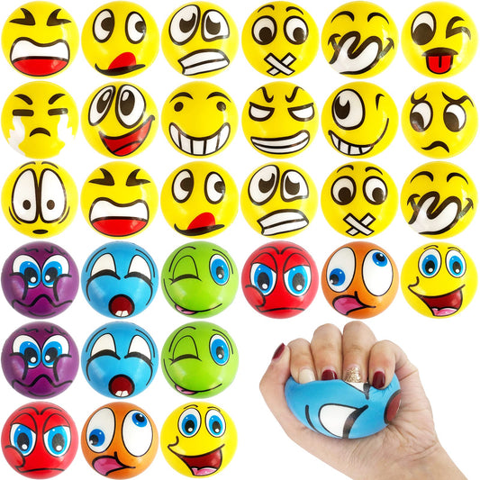 30 Pcs Face Stress Balls,2.5 Inch Funny Face Squeeze Balls,Emotion Squeeze Foam Balls,Foam Soft PU Balls for Hand Wrist Stress Reliefs Finger Exercise - FocusAid Essentials: Empowering ADHD Living