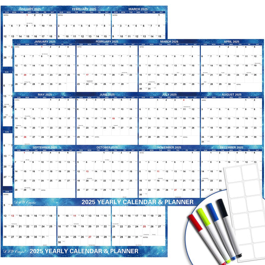 32" x 48" 2025 Wall Calendar Dry Erase - Large Blue Starry Sky Calendar Wet & Dry Erasable Laminated 12 Month Annual Yearly Planner, Reversible, Horizontal/Vertical (2025 Wall Calendar) - FocusAid Essentials: Empowering ADHD Living