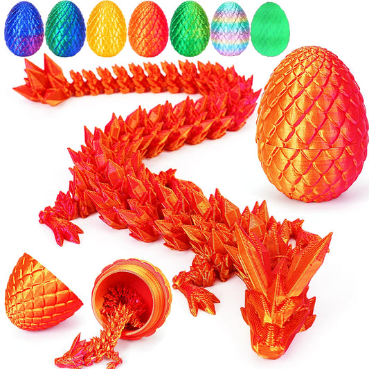 3D Printed Dragon Egg,Dragon Eggs with Dragon Inside,Crystal Dragon Fidget Toys,Full Articulated Dragon Dragon in Egg,Adults Fidget Toys for Autism ADHD (Laser Red - 12inch) - FocusAid Essentials: Empowering ADHD Living