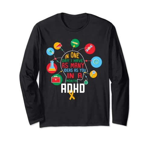 "I Have Many Ideas" - ADHD Awareness Long Sleeve T-Shirt - FocusAid Essentials: Empowering ADHD Living