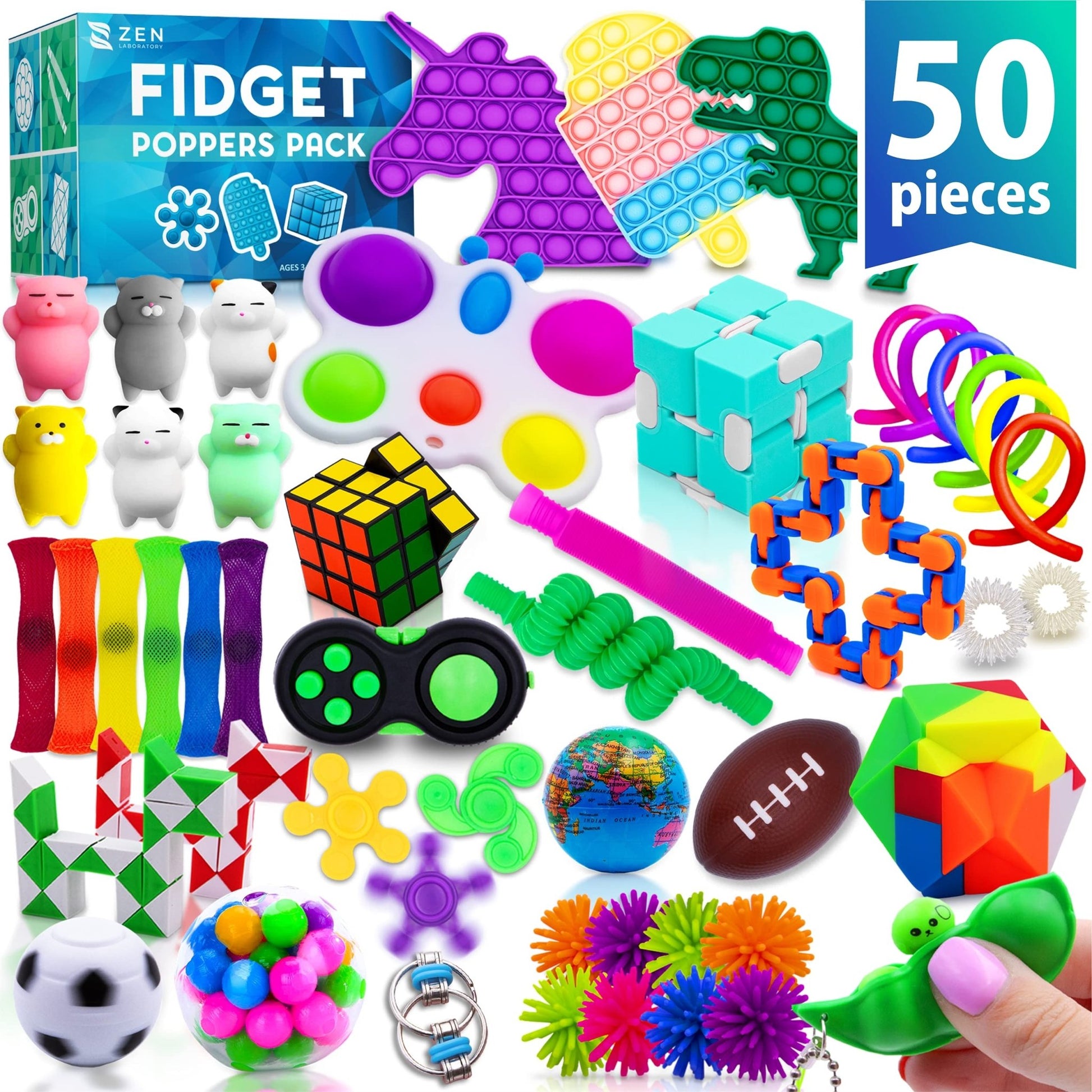 50 Pcs Fidget Toys Pack - Stocking Stuffers for Kids, Gifts for Kids, Party Favors - Adults Stress Relief Sensory Toy - ADHD Toys Bulk for Classroom Treasure Box Prizes - Pop Its - FocusAid Essentials: Empowering ADHD Living