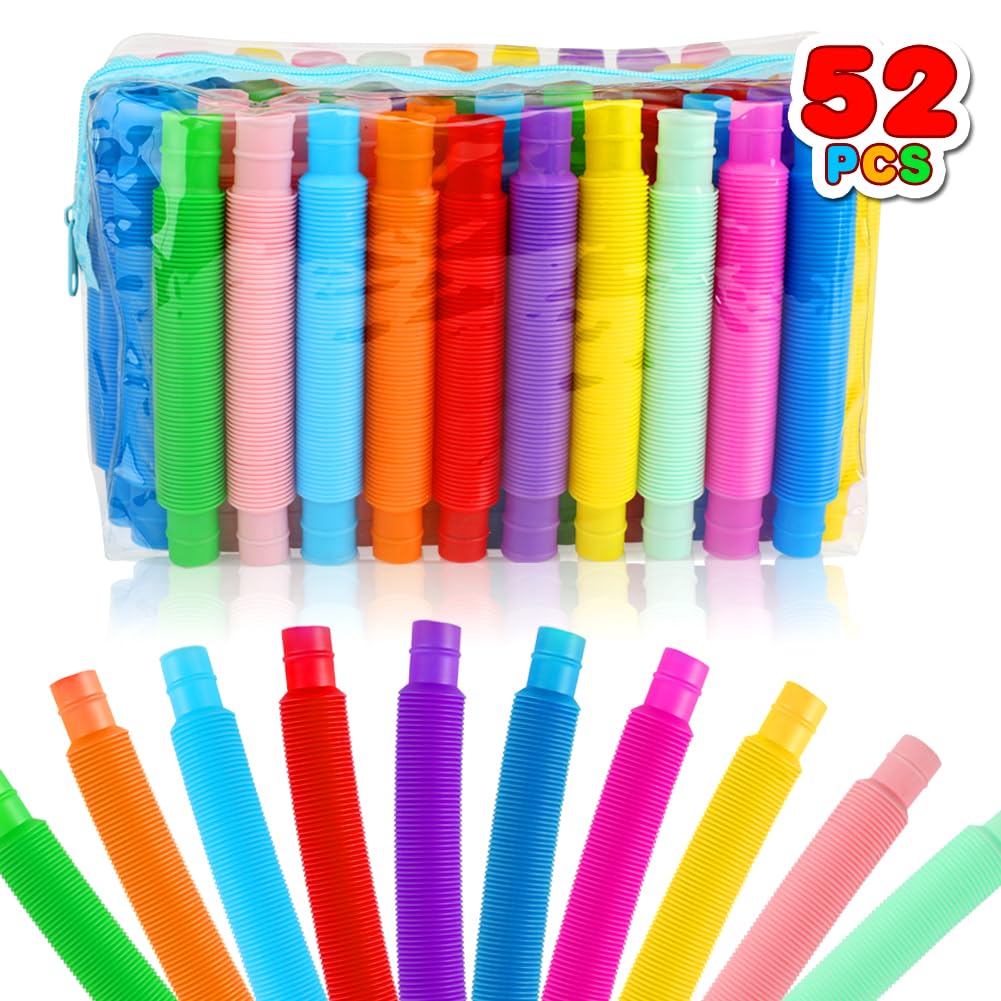 52 Pack Pop Tubes, Sensory Toys Party Favors For Kids 8 - 12 4 - 8 Fidget Toys For Anxiety Goodie Bag Stuffers Treasure Box Classroom Prizes Gifts for 3 4 5 6 7 8 9 Year Old Boys Girls Toddlers - 10 Colors - FocusAid Essentials: Empowering ADHD Living