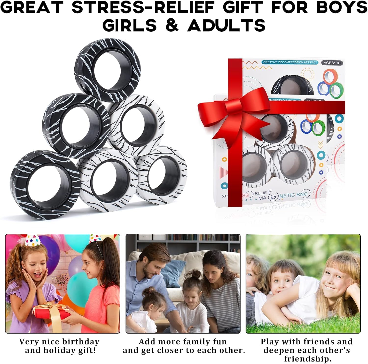 6 Pcs Magnetic Rings Fidget Toys for Teens, Adults & Kids ADHD Fidget Toy Pack for Anxiety Relief,Coolest Gifts for Teen Boys,Christmas Stocking Stuffers Gifts for Kids 8 9 10 11+ Year Old Boy & Girl - FocusAid Essentials: Empowering ADHD Living