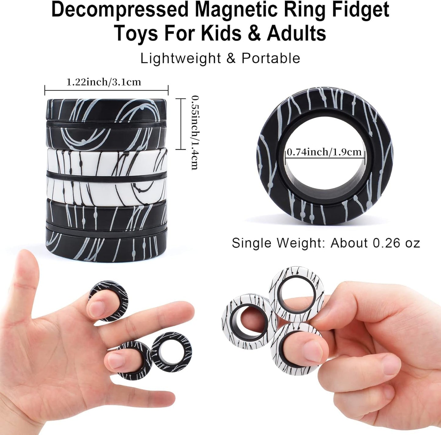 6 Pcs Magnetic Rings Fidget Toys for Teens, Adults & Kids ADHD Fidget Toy Pack for Anxiety Relief,Coolest Gifts for Teen Boys,Christmas Stocking Stuffers Gifts for Kids 8 9 10 11+ Year Old Boy & Girl - FocusAid Essentials: Empowering ADHD Living