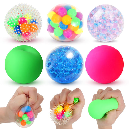 6 Set Squishy Sensory Stress Squeezing Balls for Adults: Best Calming Tool to Relieve Anxiety, Vent Mood and Improve Focus, Fun Fidgets for Student Classroom Prize Stocking Stuffers, Gift Christmas - FocusAid Essentials: Empowering ADHD Living