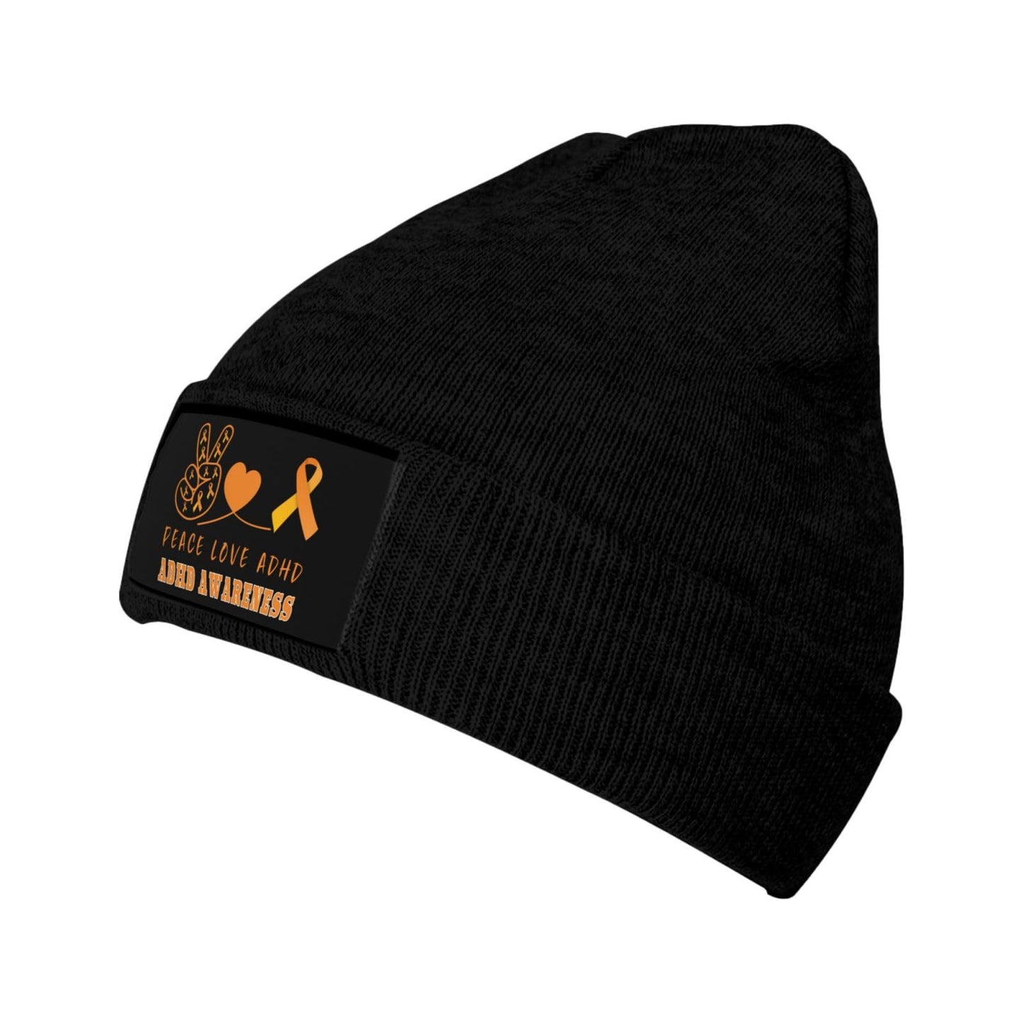 "Peace Love ADHD - ADHD Awareness" Knit Beanie Hat - FocusAid Essentials: Empowering ADHD Living