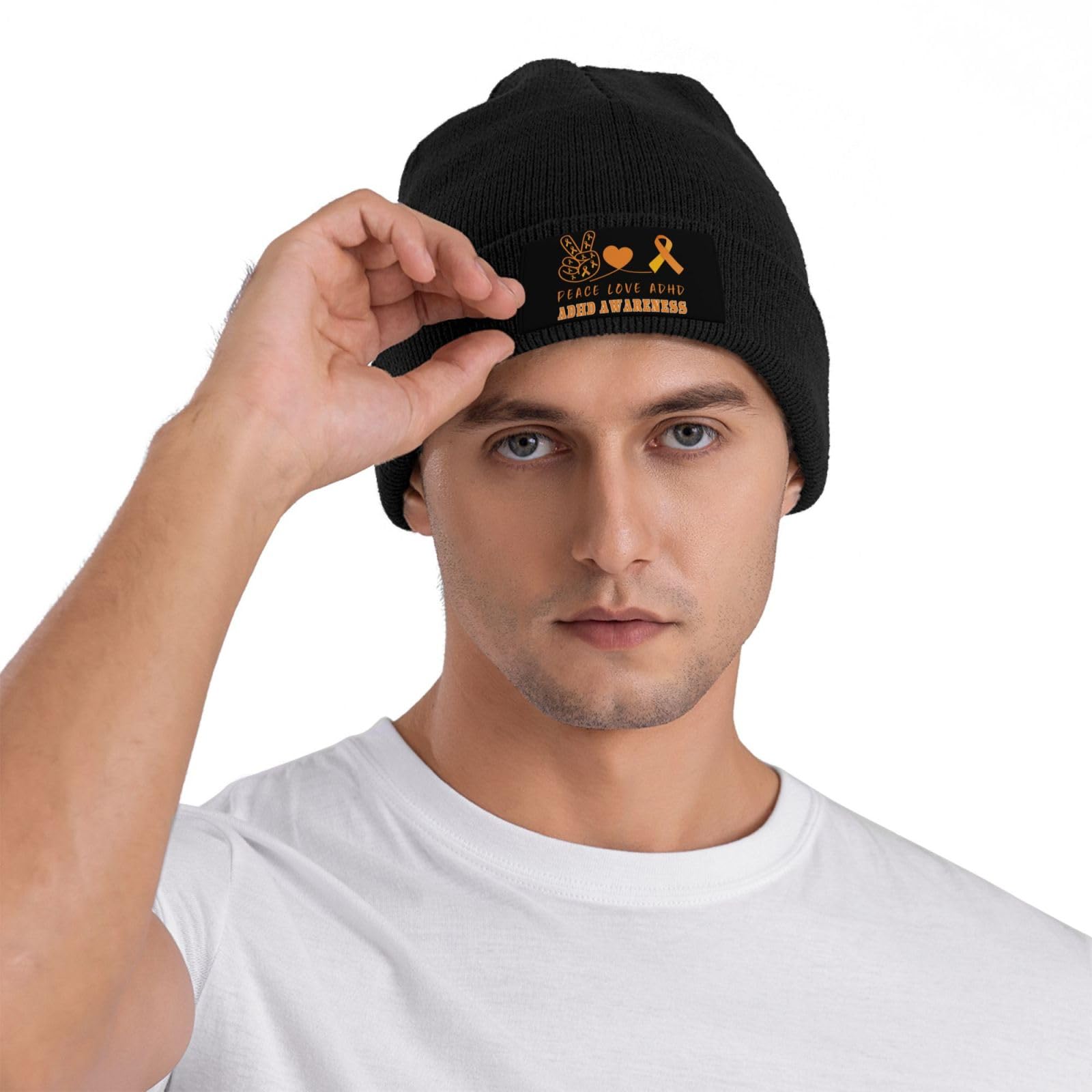 "Peace Love ADHD - ADHD Awareness" Knit Beanie Hat - FocusAid Essentials: Empowering ADHD Living