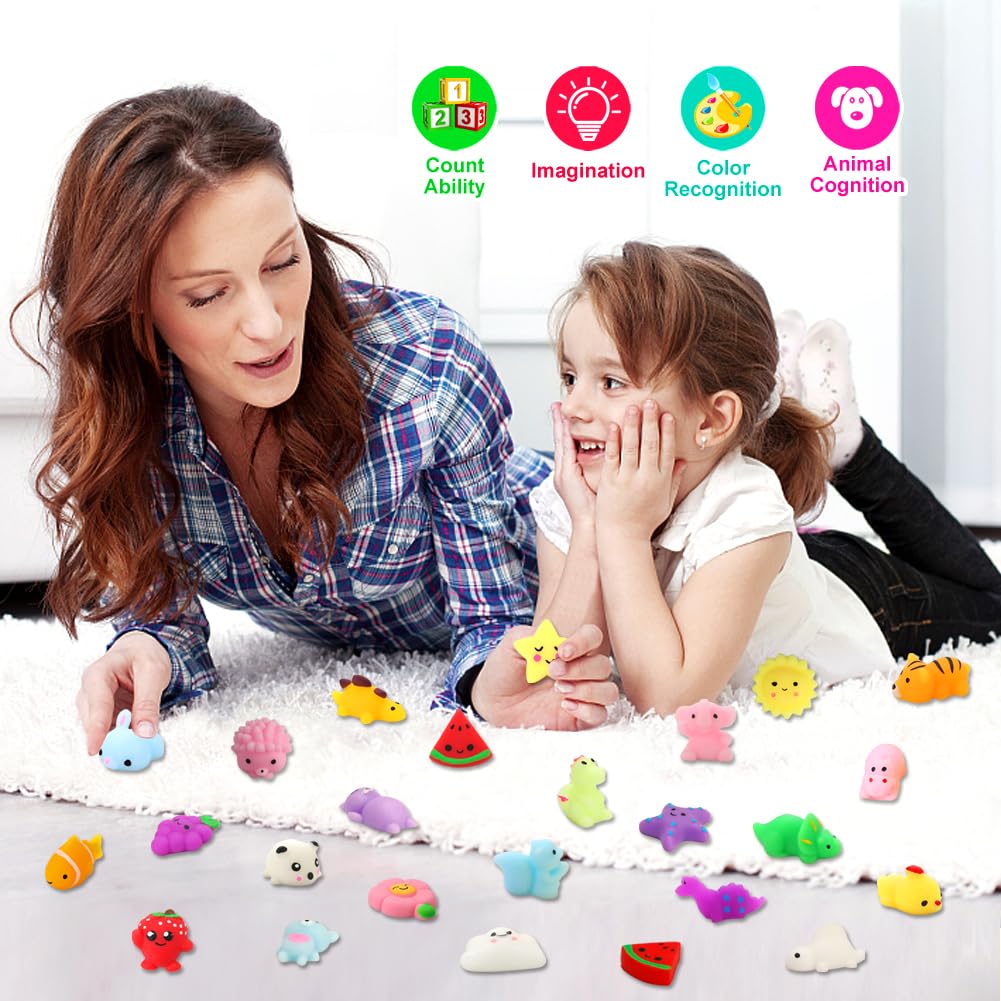 KINGYAO Squishies Squishy Toy 24pcs Party Favors for Kids Mochi Squishy Toy moji Kids Mini Kawaii squishies Mochi Stress Reliever Anxiety Toys Easter Basket Stuffers fillers with Storage Box - FocusAid Essentials: Empowering ADHD Living