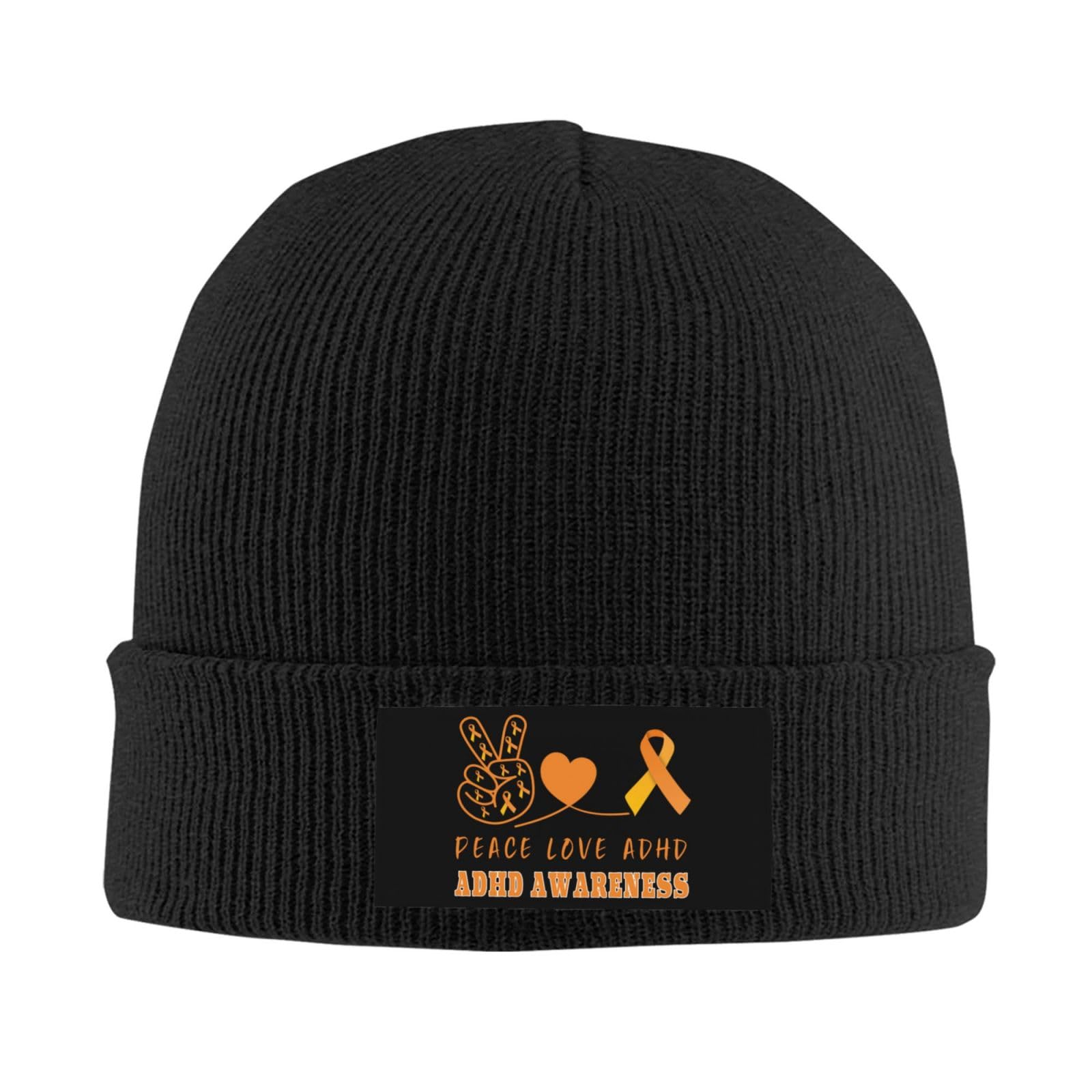 "Peace Love ADHD - ADHD Awareness" Knit Beanie Hat - FocusAid Essentials: Empowering ADHD Living