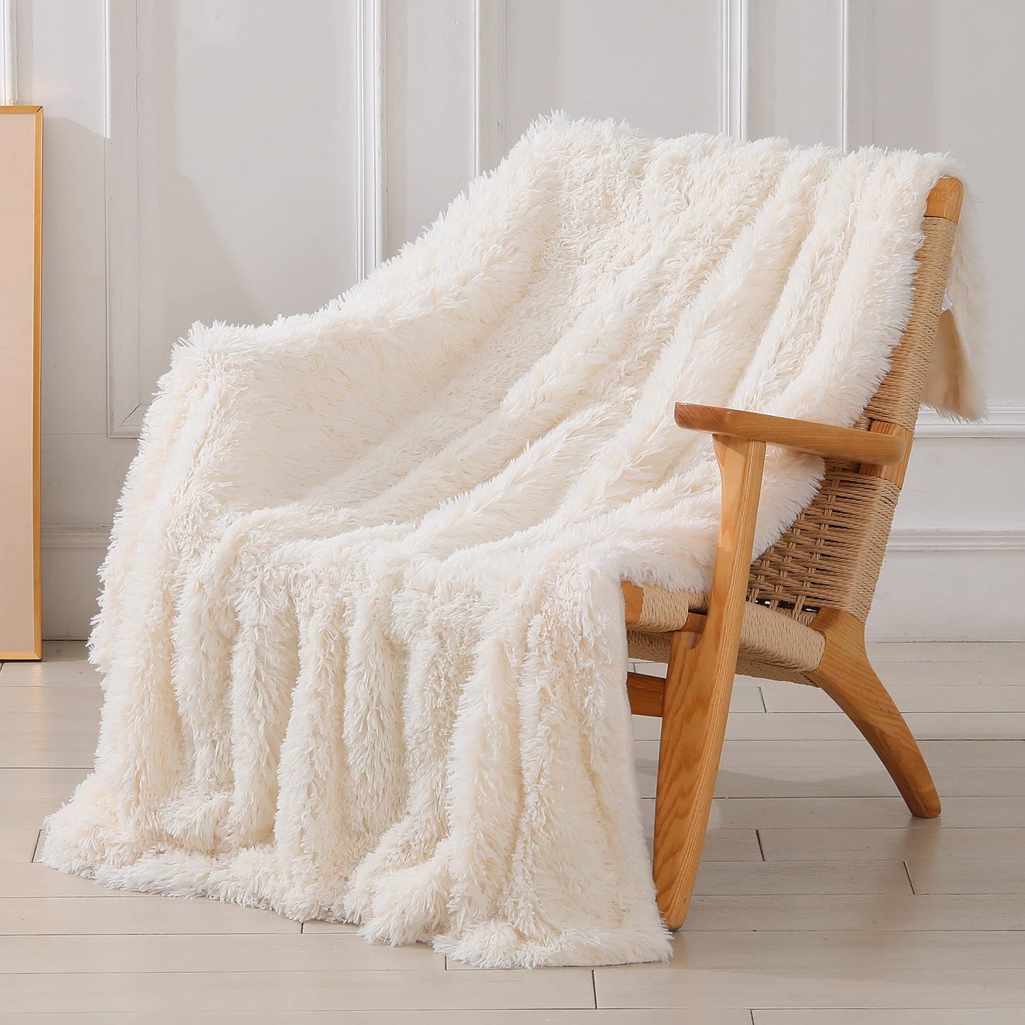 Tuddrom Decorative Extra Soft Fuzzy Faux Fur Throw Blanket 50" x 60",Solid Reversible Long Hair Shaggy Blanket,Fluffy Cozy Plush Comfy Microfiber Fleece Blankets for Couch Sofa Bedroom,Cream White - FocusAid Essentials: Empowering ADHD Living