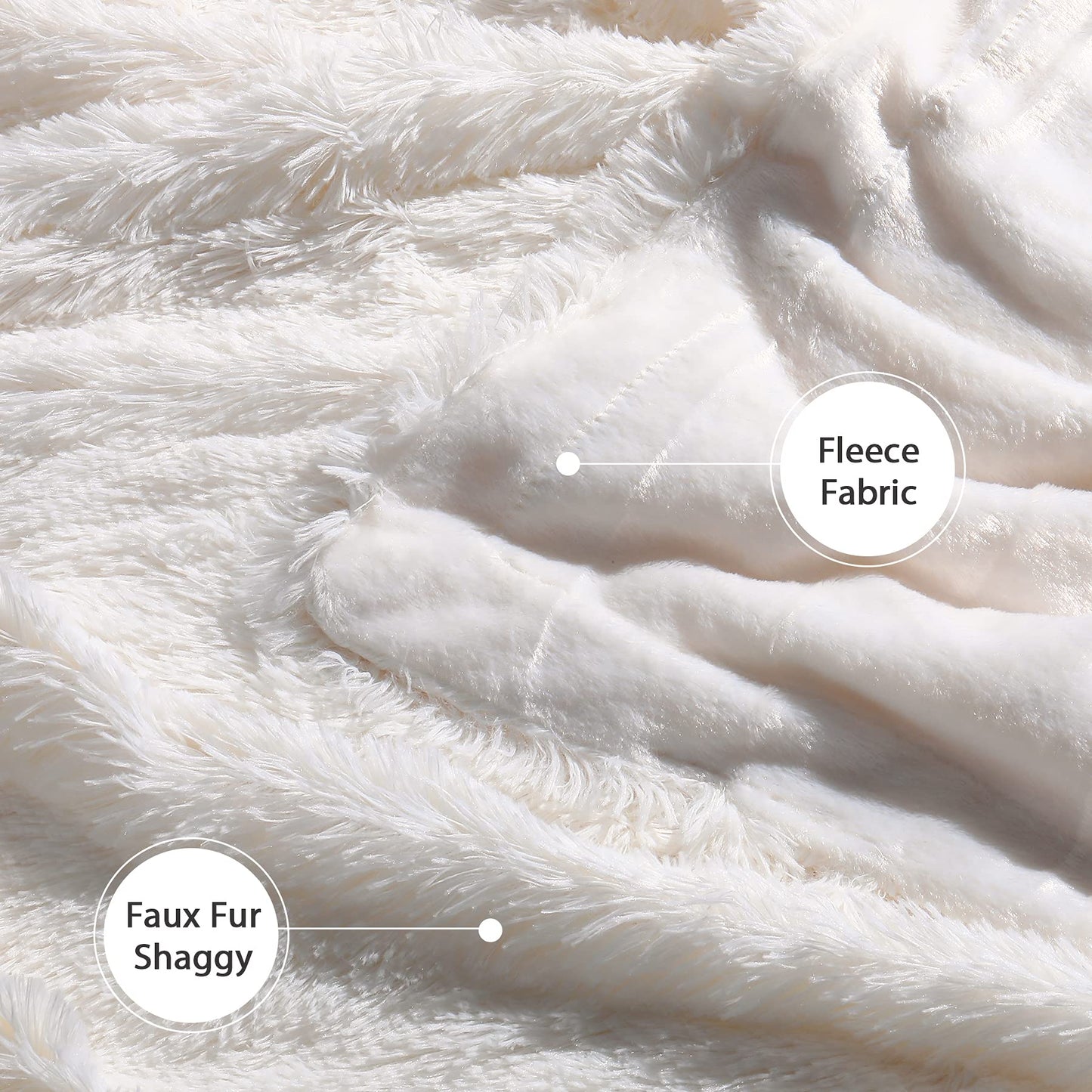 Tuddrom Decorative Extra Soft Fuzzy Faux Fur Throw Blanket 50" x 60",Solid Reversible Long Hair Shaggy Blanket,Fluffy Cozy Plush Comfy Microfiber Fleece Blankets for Couch Sofa Bedroom,Cream White - FocusAid Essentials: Empowering ADHD Living