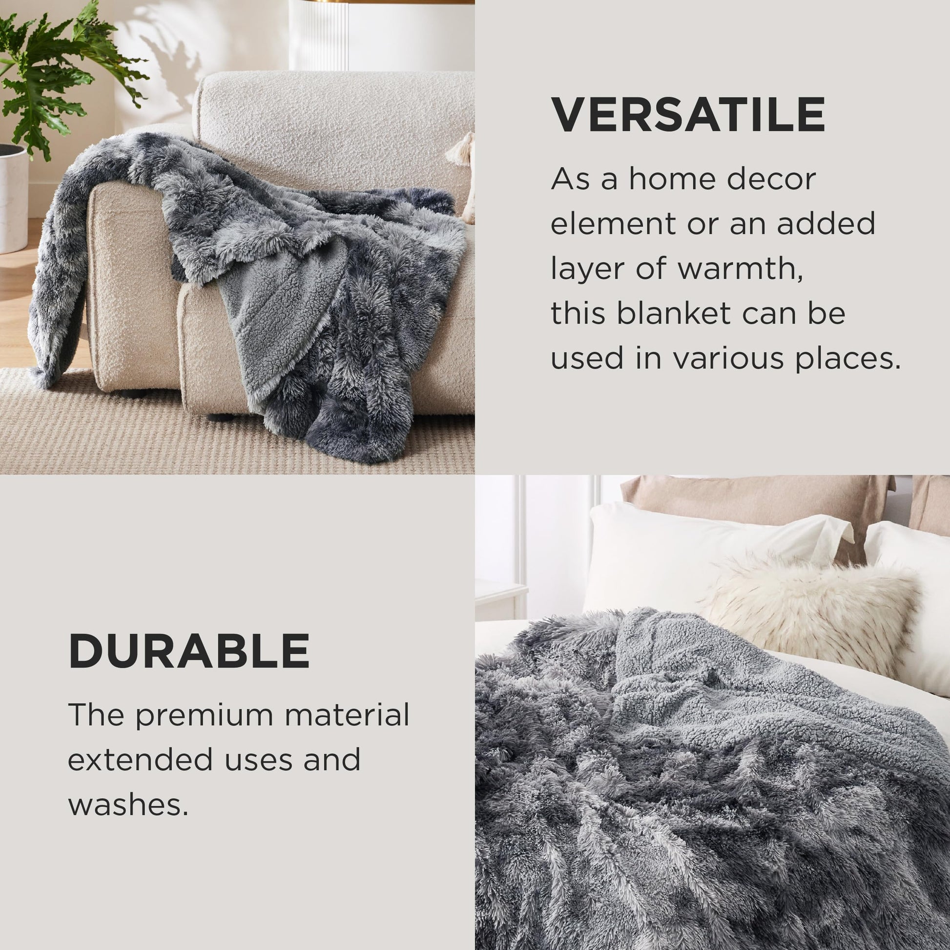 Bedsure Soft Throw Blanket for Couch, Fuzzy Blanket Fluffy Sherpa Fleece Blankets & Throws, Christmas Blanket Gifts for Women Men, Cozy Thick Warm Plush Faux Fur Blanket Bed Room Decor, 50x60, Grey - FocusAid Essentials: Empowering ADHD Living