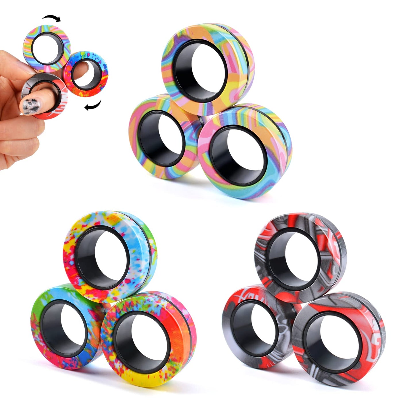 9Pcs Magnetic Rings Fidget Toy Set, ADHD Anxiety Magnetic Fidget Toys Adults Fidget Spinner Rings for Relief, Gifts for 8+ Year Old Teen Boy Girl - FocusAid Essentials: Empowering ADHD Living