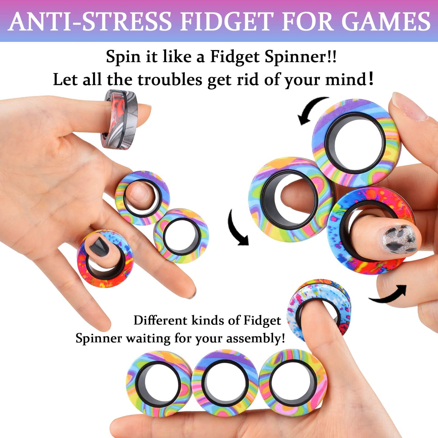 9Pcs Magnetic Rings Fidget Toy Set, ADHD Anxiety Magnetic Fidget Toys Adults Fidget Spinner Rings for Relief, Gifts for 8+ Year Old Teen Boy Girl - FocusAid Essentials: Empowering ADHD Living