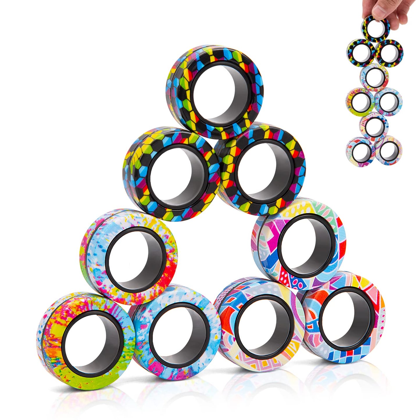 9Pcs Magnetic Rings Fidget Toys Adult Set, Idea ADHD Fidget Stress Toy Pack,Fidget Spinner Rings for Anxiety Relief Therapy Toys for Boy and Girl Ages 8 - 13,Teens Gift Easter Basket Stuffers - FocusAid Essentials: Empowering ADHD Living