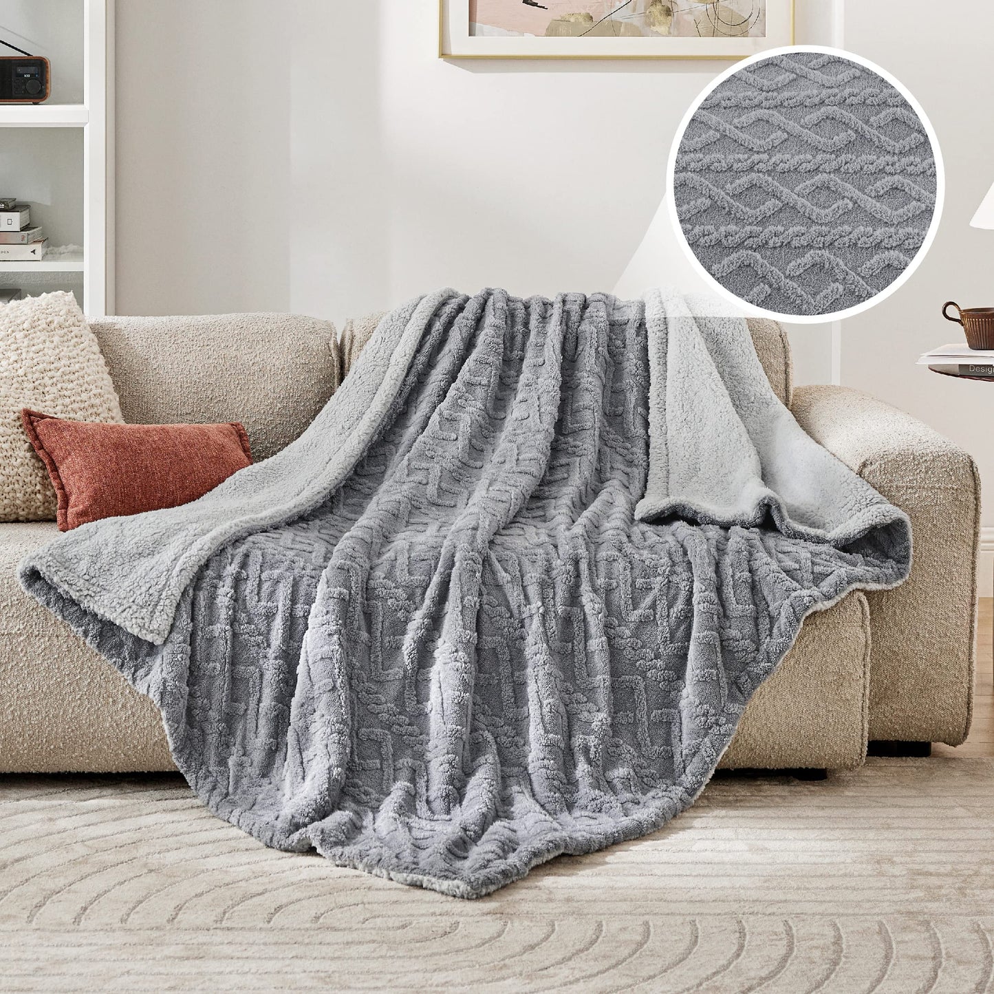 Bedsure Sherpa Throw Blanket for Couch - Soft Fuzzy Cozy Blanket for Winter, Fleece Plush Thick Warm Christmas Blanket Gifts for Women, Grey, 50x60 Inches - FocusAid Essentials: Empowering ADHD Living