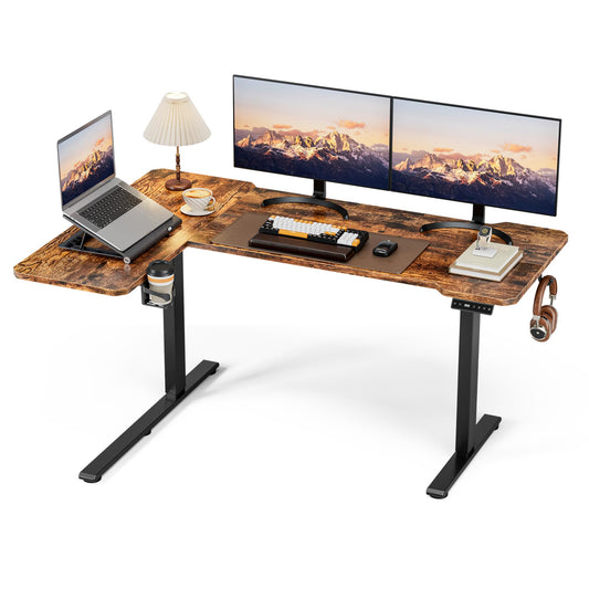 Acrolix 59" Reversiable L - Shaped Electric Standing Desk Adjustable Height Gaming Stand Up Corner Desk Sit Stand Home Office Computer Desk with Splice Board,Rustic Brown Top - FocusAid Essentials: Empowering ADHD Living