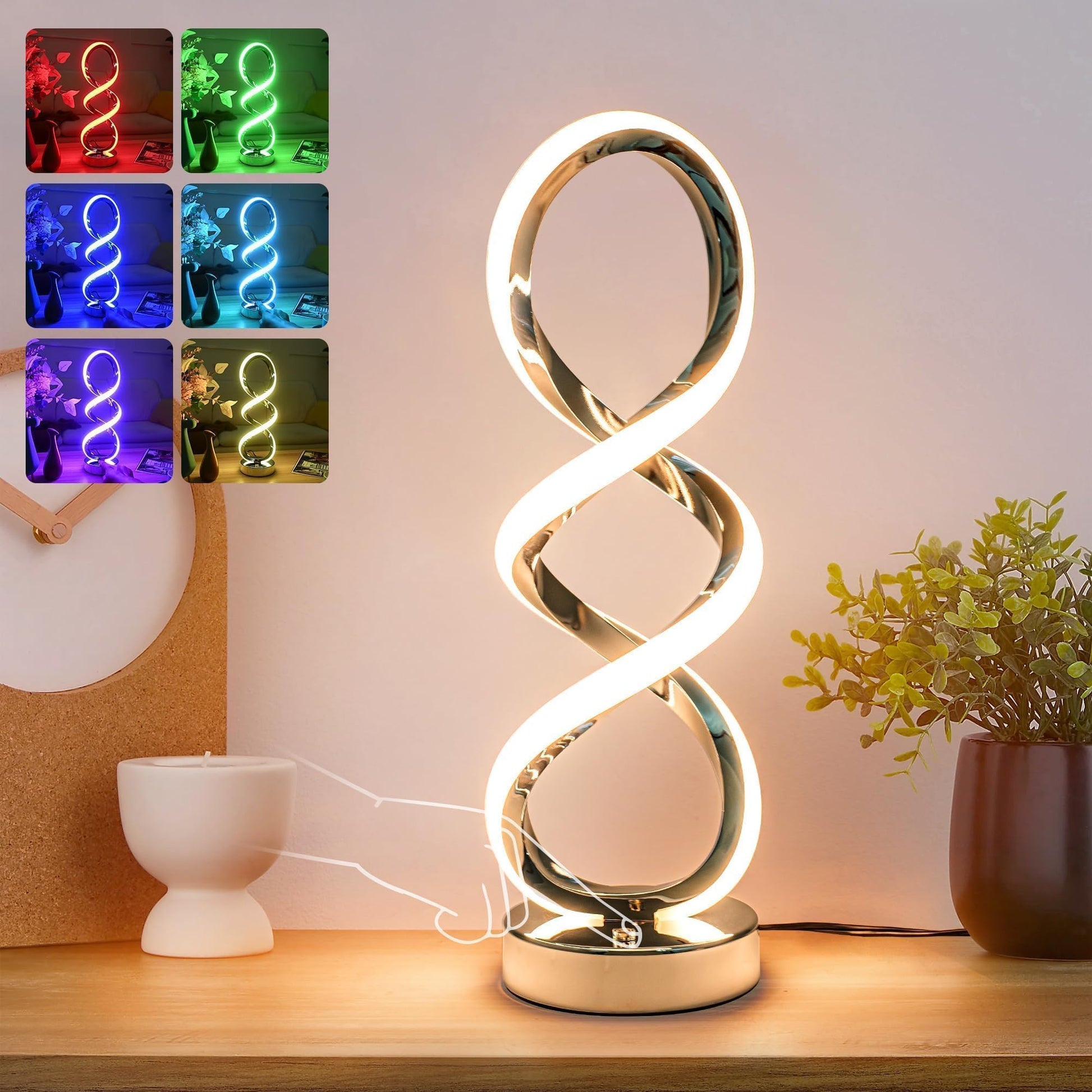 Adebime Modern Spiral RGB Table Lamp, Touch Dimmable Bedside Lamp, 7 Colors 10 Light Modes Spiral Design Table Lamp, Unique Nightstand Lamp for Living Room, Bedroom, Cool Lamps - FocusAid Essentials: Empowering ADHD Living