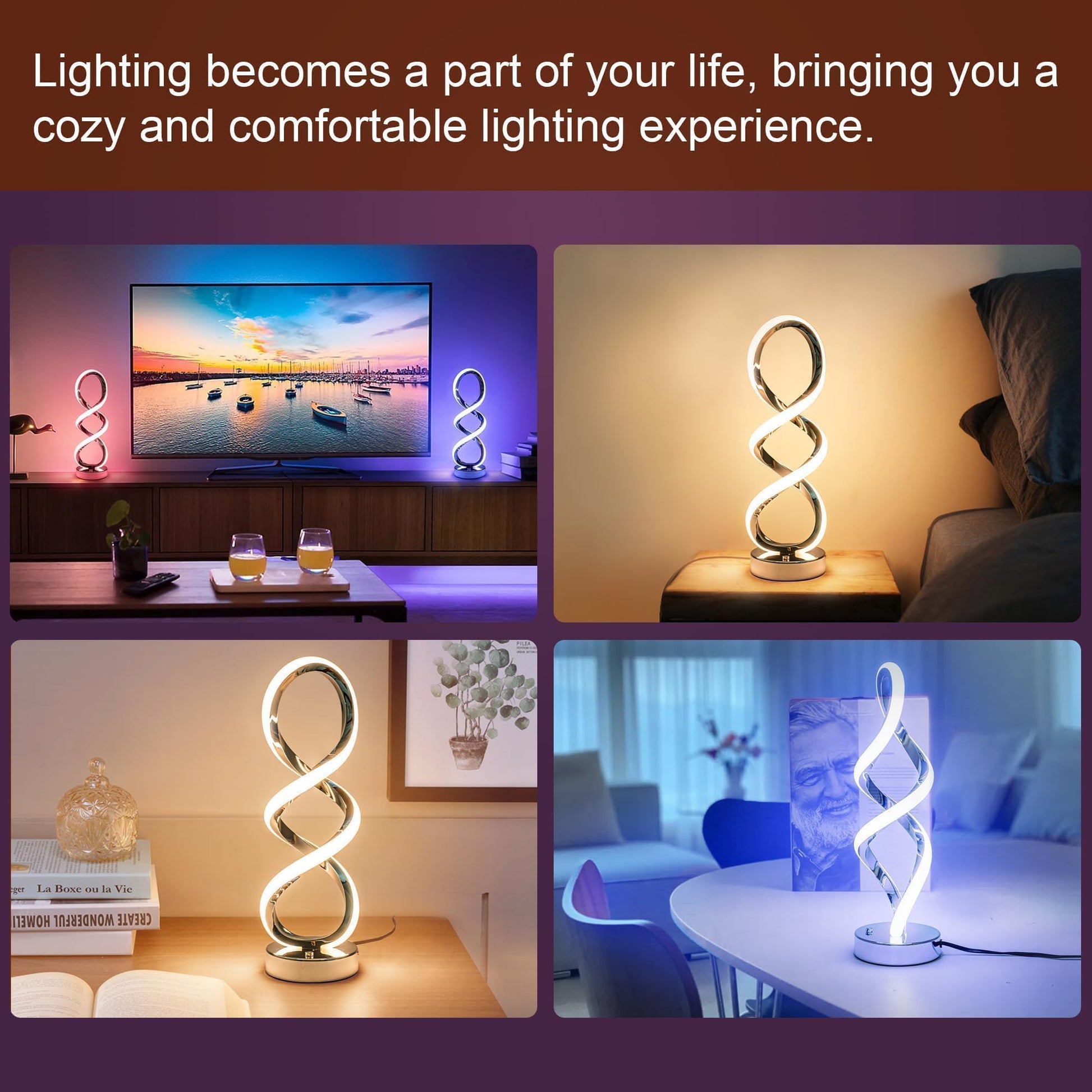 Adebime Modern Spiral RGB Table Lamp, Touch Dimmable Bedside Lamp, 7 Colors 10 Light Modes Spiral Design Table Lamp, Unique Nightstand Lamp for Living Room, Bedroom, Cool Lamps - FocusAid Essentials: Empowering ADHD Living