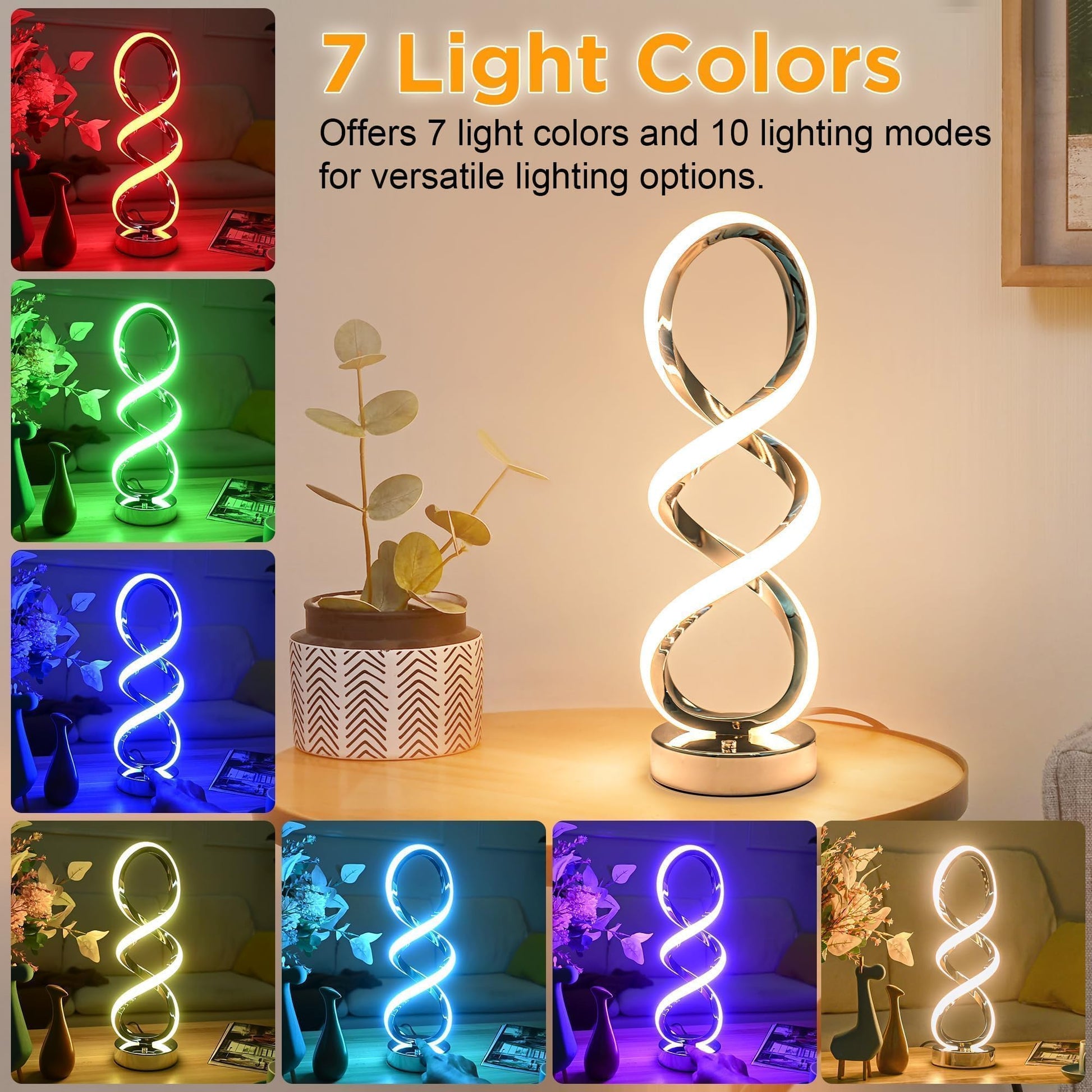 Adebime Modern Spiral RGB Table Lamp, Touch Dimmable Bedside Lamp, 7 Colors 10 Light Modes Spiral Design Table Lamp, Unique Nightstand Lamp for Living Room, Bedroom, Cool Lamps - FocusAid Essentials: Empowering ADHD Living