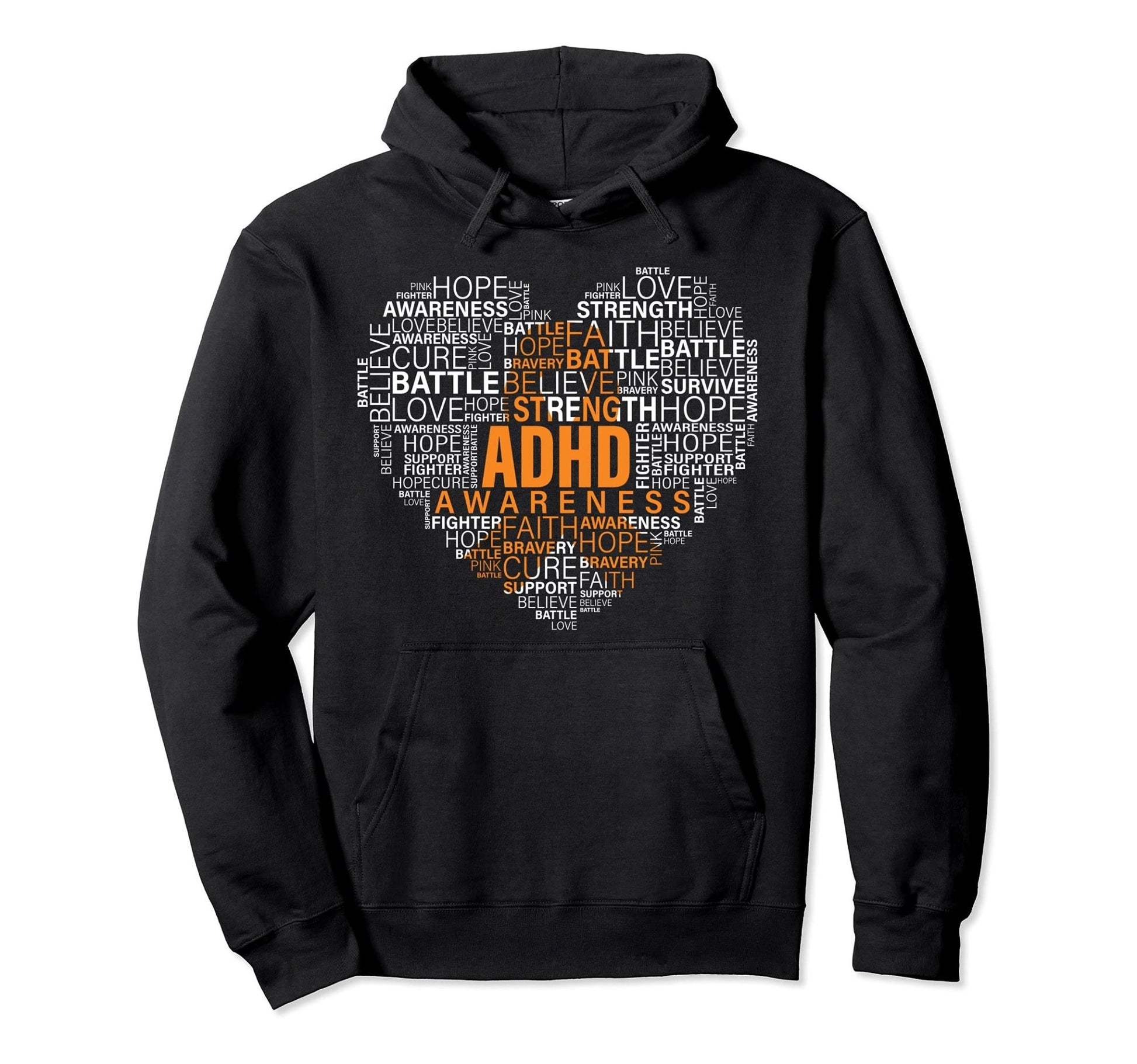 ADHD Cloud Heart Word Collage Pullover Hoodie - FocusAid Essentials: Empowering ADHD Living