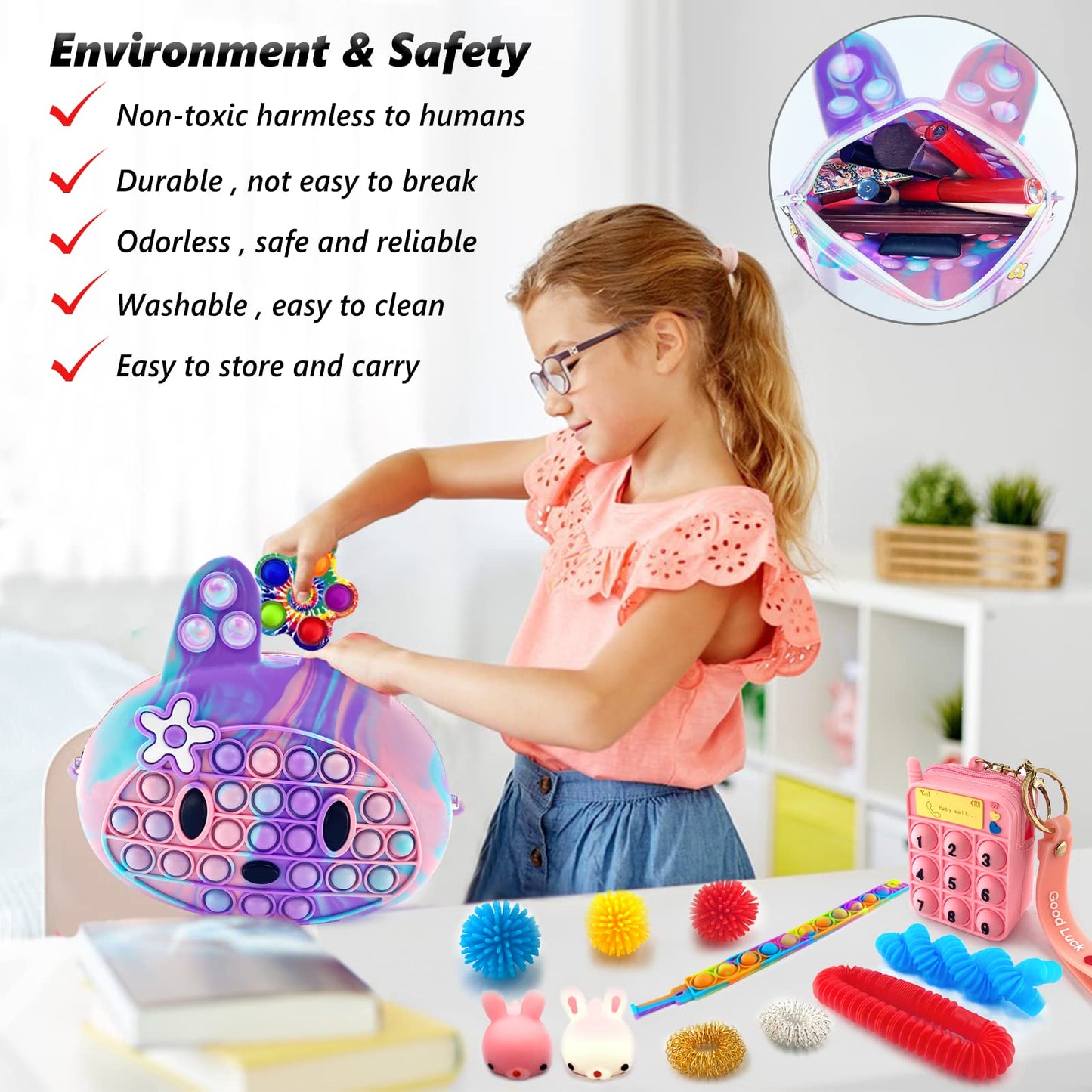 ADHD Fidget Popper Crossbody Purse for Girls (Ages 3 - 10) - FocusAid Essentials: Empowering ADHD Living