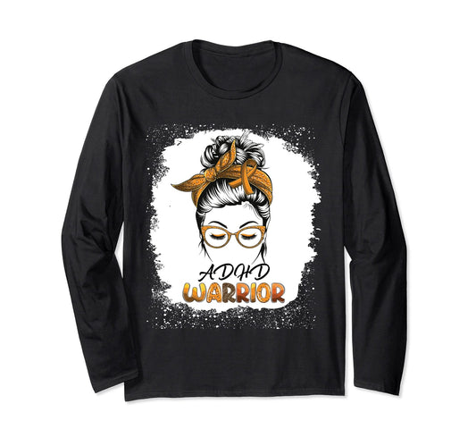 ADHD Warrior Bleached Messy Bun - Long - Sleeve Shirt - FocusAid Essentials: Empowering ADHD Living