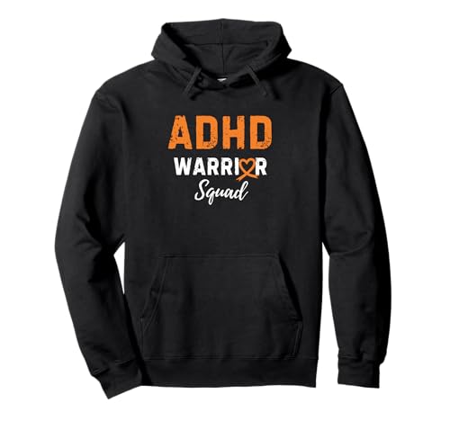 ADHD Warrior Squad Orange Heart Ribbon Pullover Hoodie - FocusAid Essentials: Empowering ADHD Living