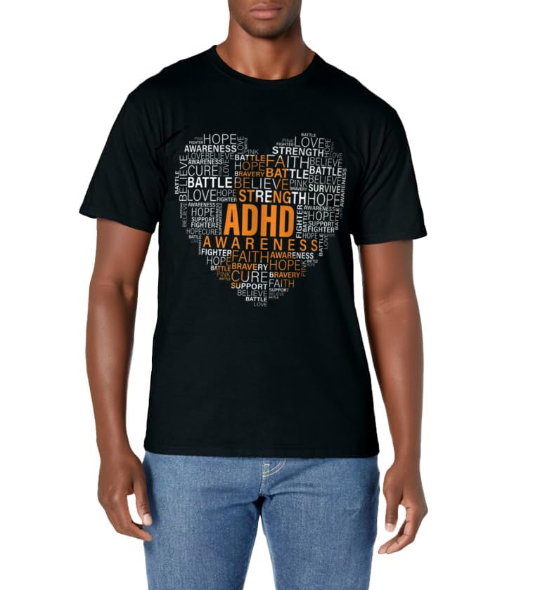 ADHD Word Cloud Heart T-Shirt - FocusAid Essentials: Empowering ADHD Living