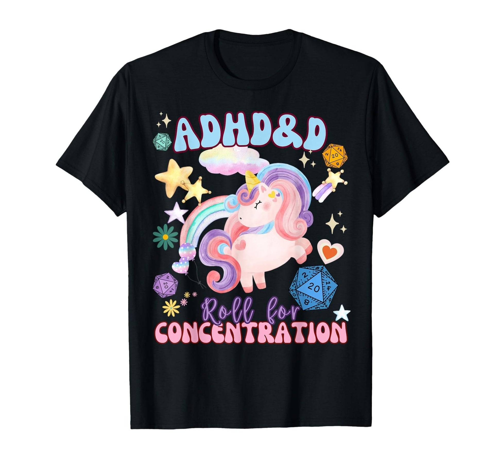 ADHD&D Roll For Concentration - ADHD Unicorn T-Shirt - FocusAid Essentials: Empowering ADHD Living