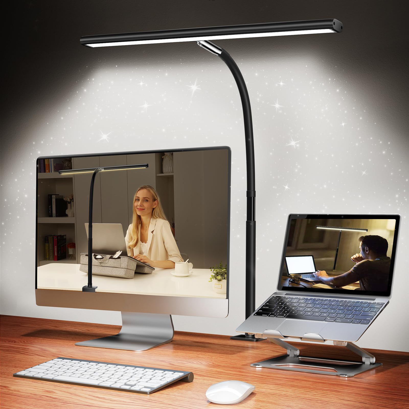 Airlonv LED Desk Lamp for Office Home, Eye - Caring Desk Light with Stepless Dimming Adjustable Flexible Gooseneck, 10W USB Adapter Desk Lamp with Clamp for Reading, Study, Workbench (Black) - FocusAid Essentials: Empowering ADHD Living