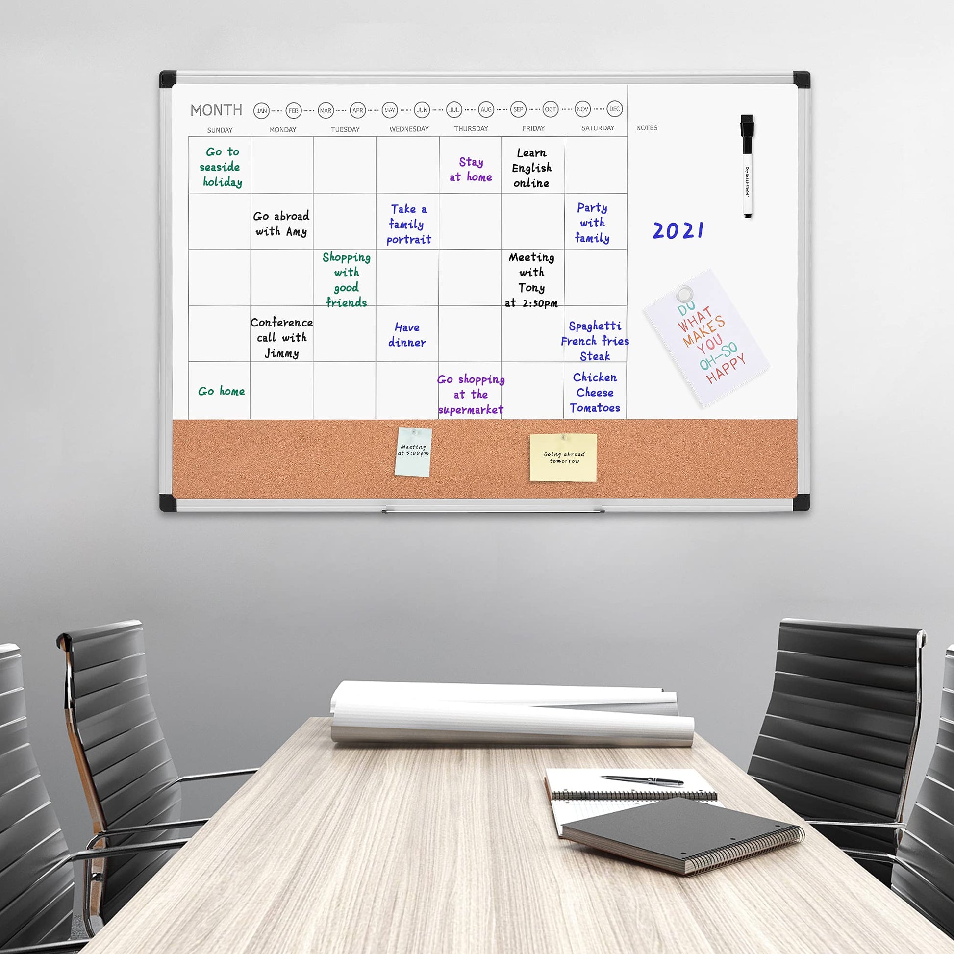 Amazon Basics 24" x 36" Monthly Whiteboard Calendar with Cork Board, Wall Mounted, Easy to Install, Silver Aluminum Frame - FocusAid Essentials: Empowering ADHD Living