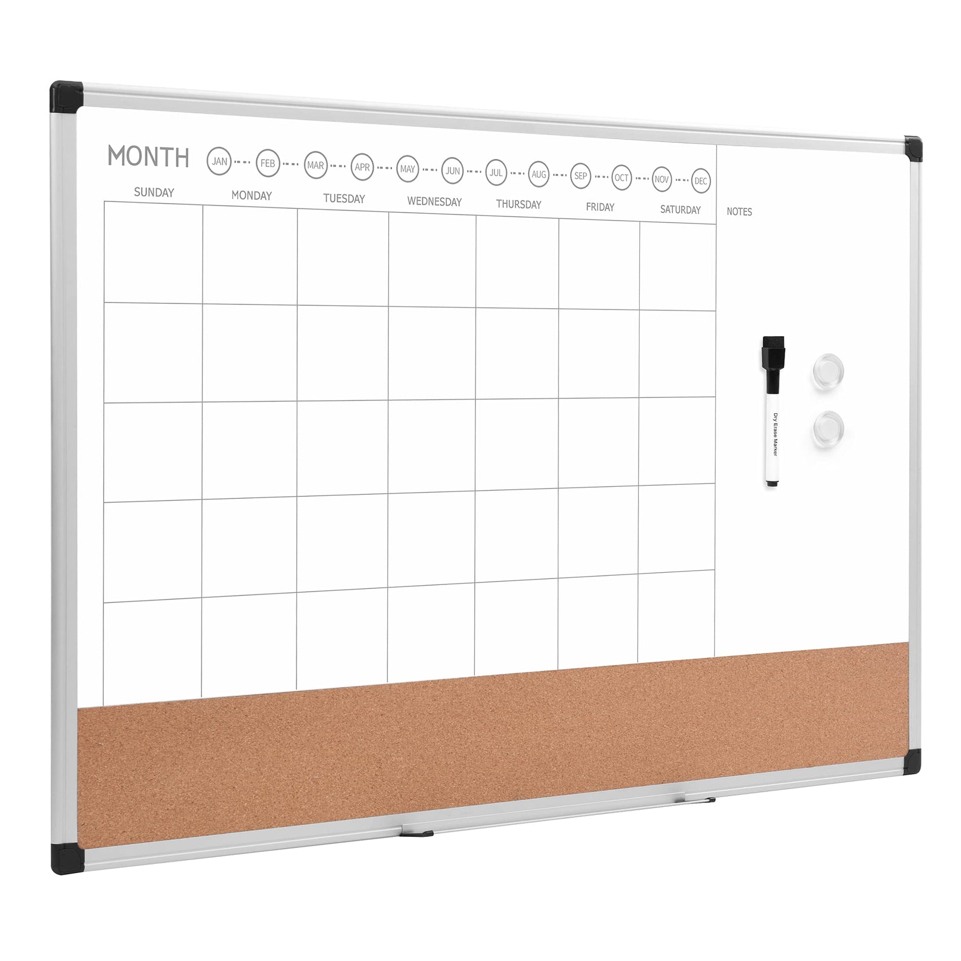 Amazon Basics 24" x 36" Monthly Whiteboard Calendar with Cork Board, Wall Mounted, Easy to Install, Silver Aluminum Frame - FocusAid Essentials: Empowering ADHD Living