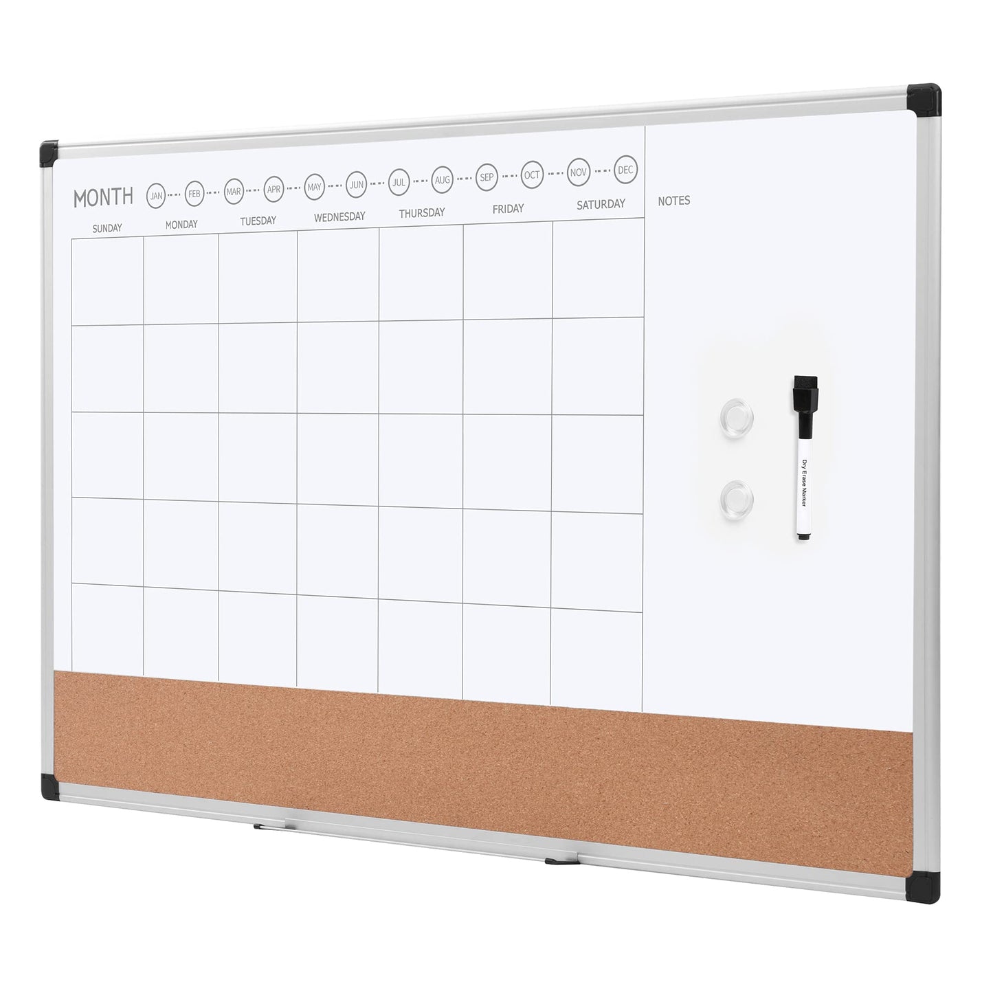 Amazon Basics 24" x 36" Monthly Whiteboard Calendar with Cork Board, Wall Mounted, Easy to Install, Silver Aluminum Frame - FocusAid Essentials: Empowering ADHD Living