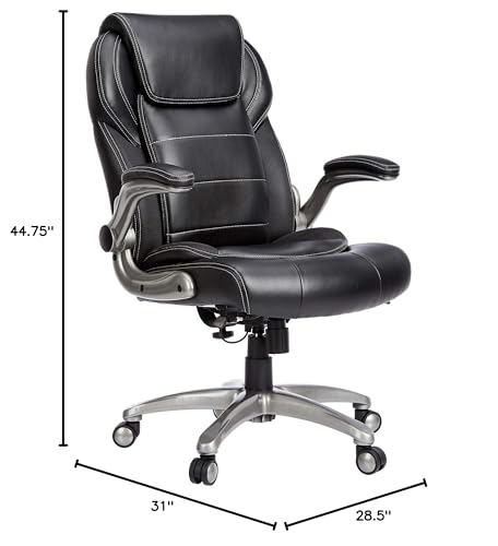 Amazon Basics Ergonomic Office Chair, High - Back Bonded Leather with Flip - Up Arms and Lumbar Support, Black, 29.5"D x 27.5"W x 44.75"H - FocusAid Essentials: Empowering ADHD Living