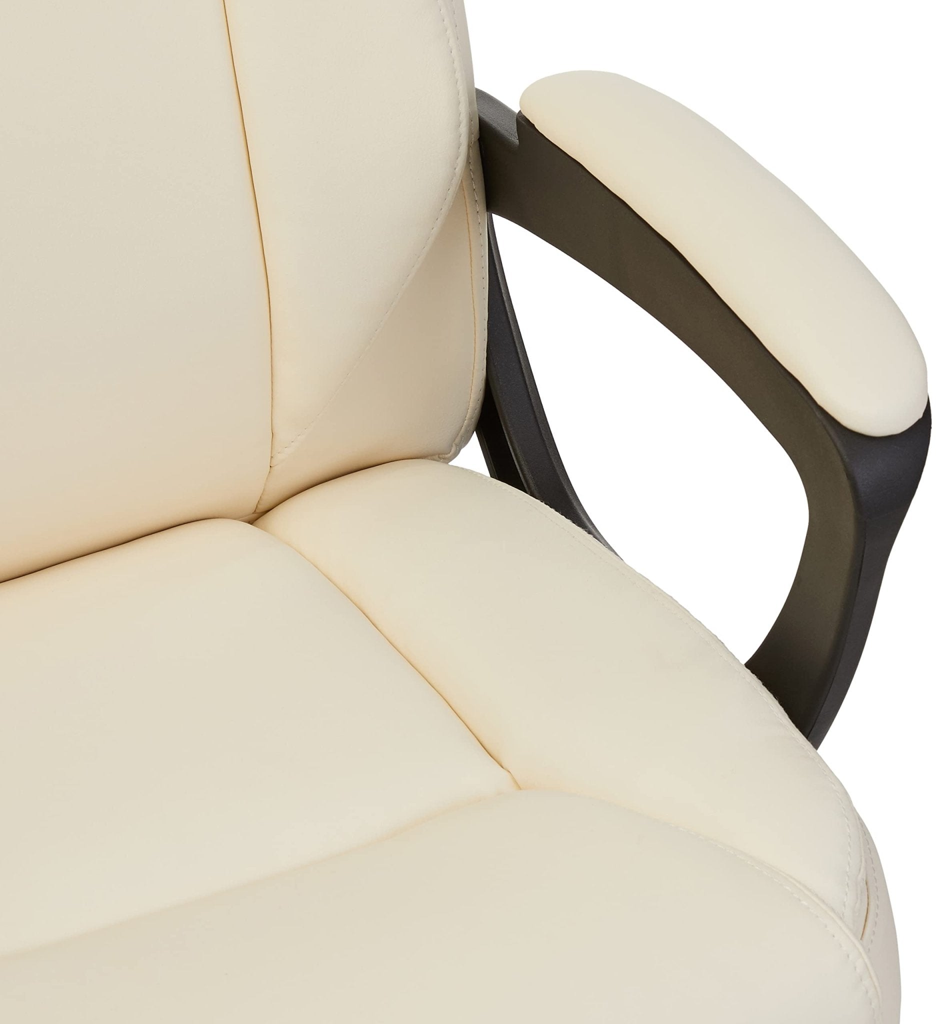 AmazonBasics Classic Puresoft PU - Padded Mid - Back Office Computer Desk Chair with Armrest - Cream - FocusAid Essentials: Empowering ADHD Living