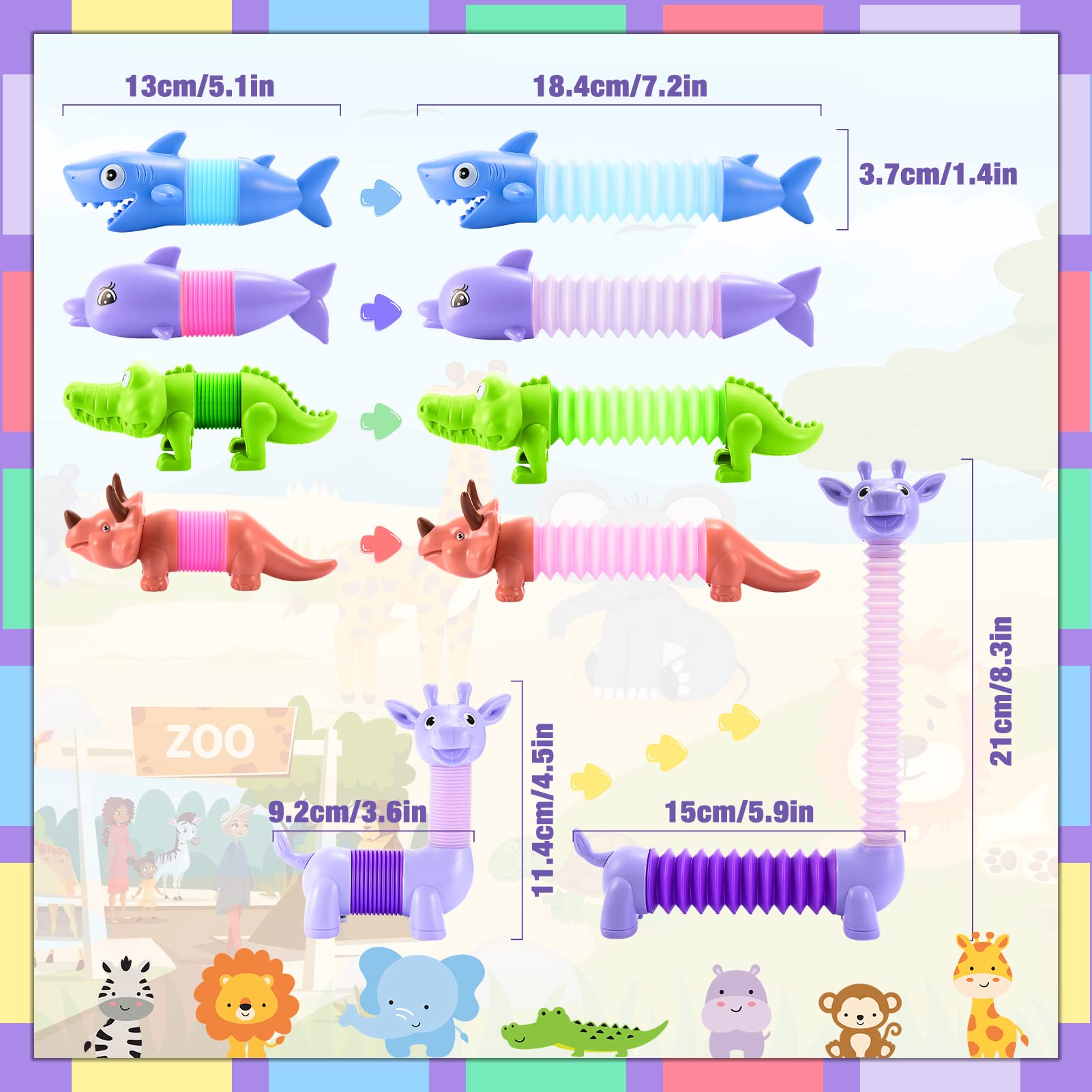 Animals Christmas Fidget Toys for Toddlers: 6 Pack LED Animal Pop Tubes for Kids 2 3 4 5 6 7 Year Old Girls Boys Birthday Gifts Autism Sensory Toy for Kid Age 3 - 5 Tube Light Up Party Favors - FocusAid Essentials: Empowering ADHD Living