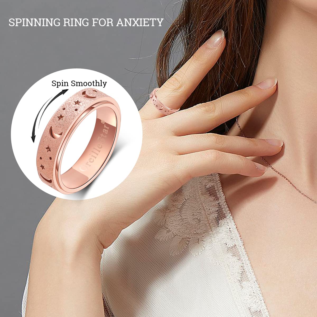 Anxiety Ring for Women Spinner Ring Fidget Ring Fidget Toys Adults Stainless Steel Spinner Rings for Anxiety Fidget Rings for Women Anxiety Fidget Ring Rose Gold Size 8 - FocusAid Essentials: Empowering ADHD Living