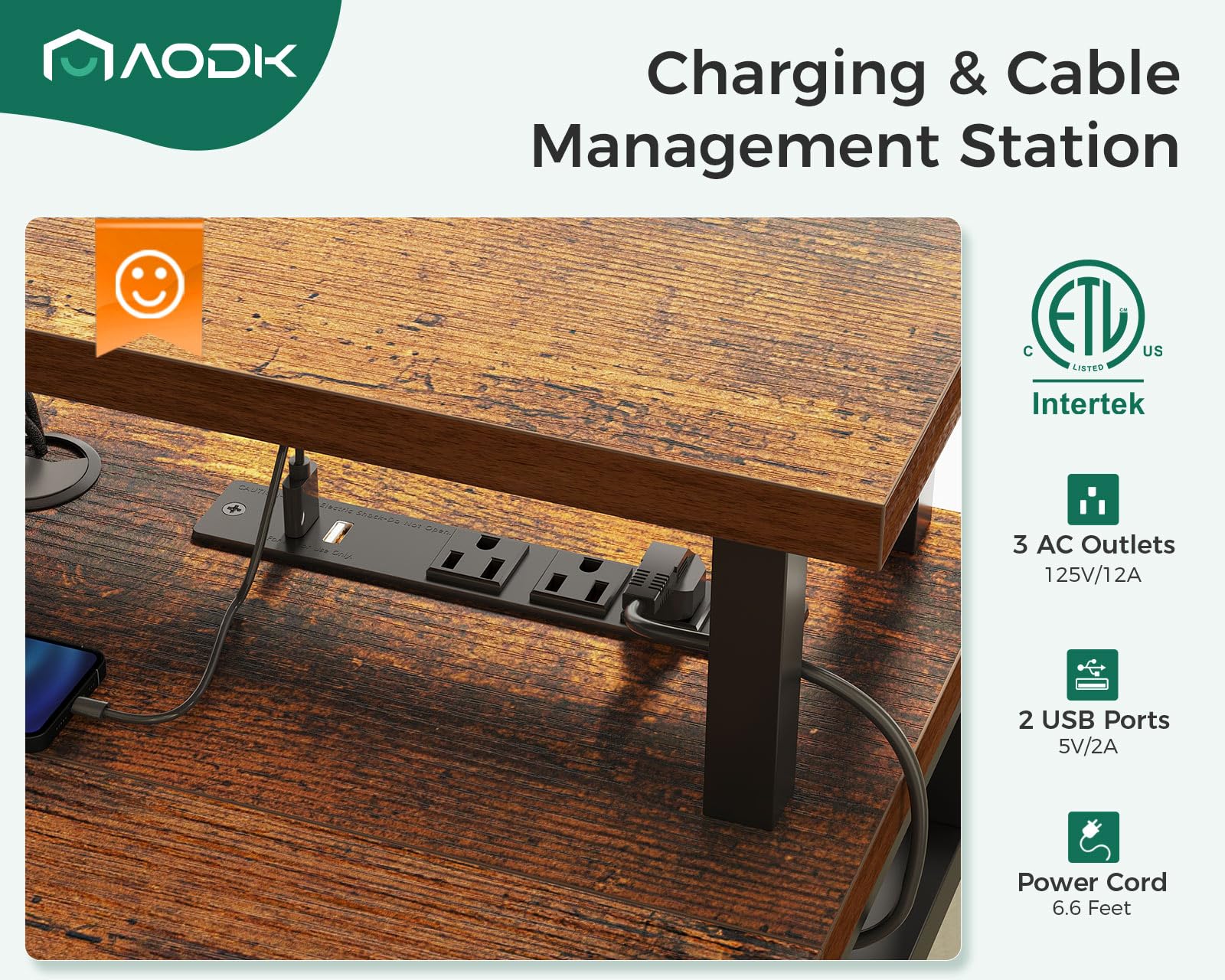 AODK Electric Standing Desk with Drawers & Keyboard Tray, 47 Inch Height Adjustable Small Gaming Desk with Power Outlets & LED Lights, Sit Stand Table with Monitor Stand for Home, Office, Rustic Brown - FocusAid Essentials: Empowering ADHD Living