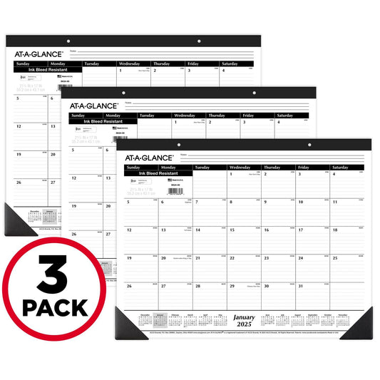 AT - A - GLANCE 2025 Desk Calendar, Desk Pad, Monthly, 21 - 3/4" x 17", Large, Ruled Blocks, 3 Pack (AZSK240025) - FocusAid Essentials: Empowering ADHD Living