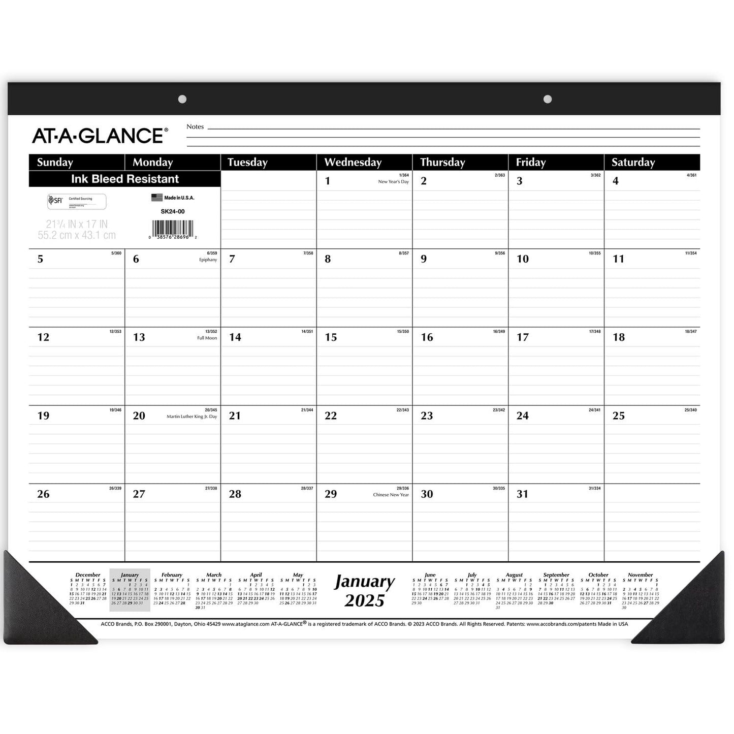 AT - A - GLANCE 2025 Desk Calendar, Desk Pad, Monthly, 21 - 3/4" x 17", Large, Ruled Blocks, 3 Pack (AZSK240025) - FocusAid Essentials: Empowering ADHD Living