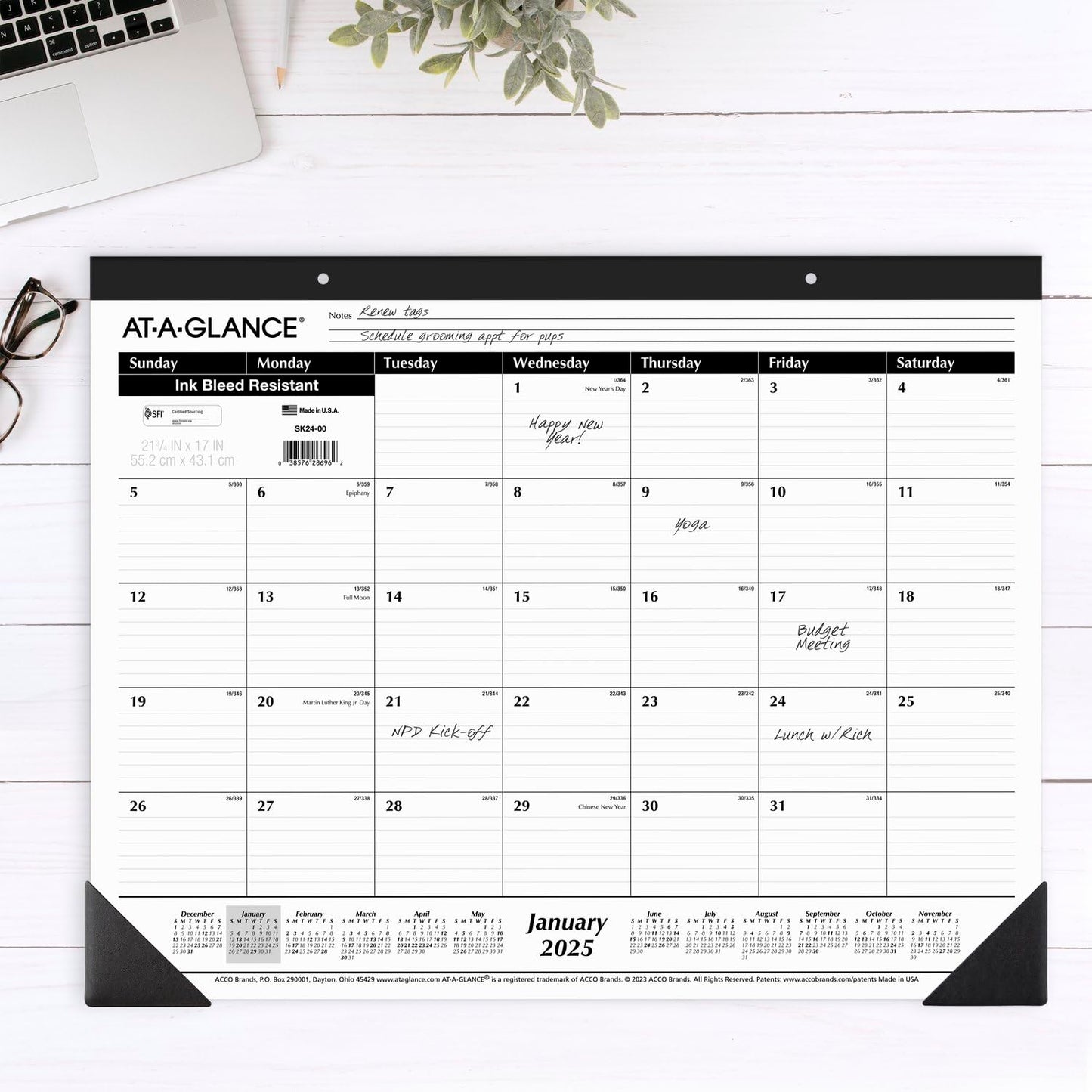 AT - A - GLANCE 2025 Desk Calendar, Desk Pad, Monthly, 21 - 3/4" x 17", Large, Ruled Blocks, 3 Pack (AZSK240025) - FocusAid Essentials: Empowering ADHD Living